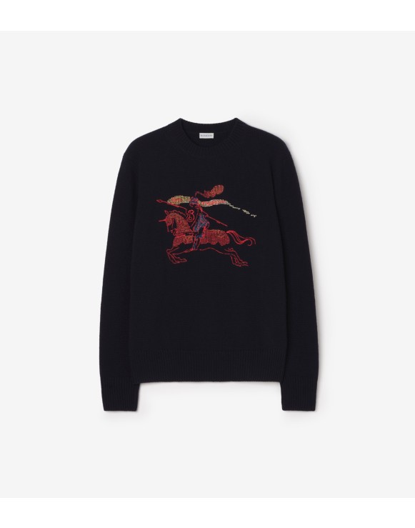 十字绣马术骑士徽标羊毛混纺针织衫