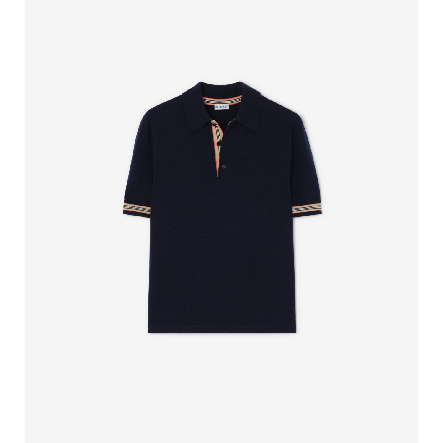 标志性条纹装饰羊毛 Polo 衫