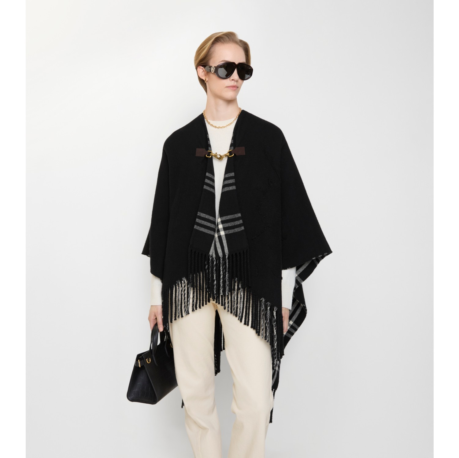 马术骑士徽标崁纱羊毛斗篷