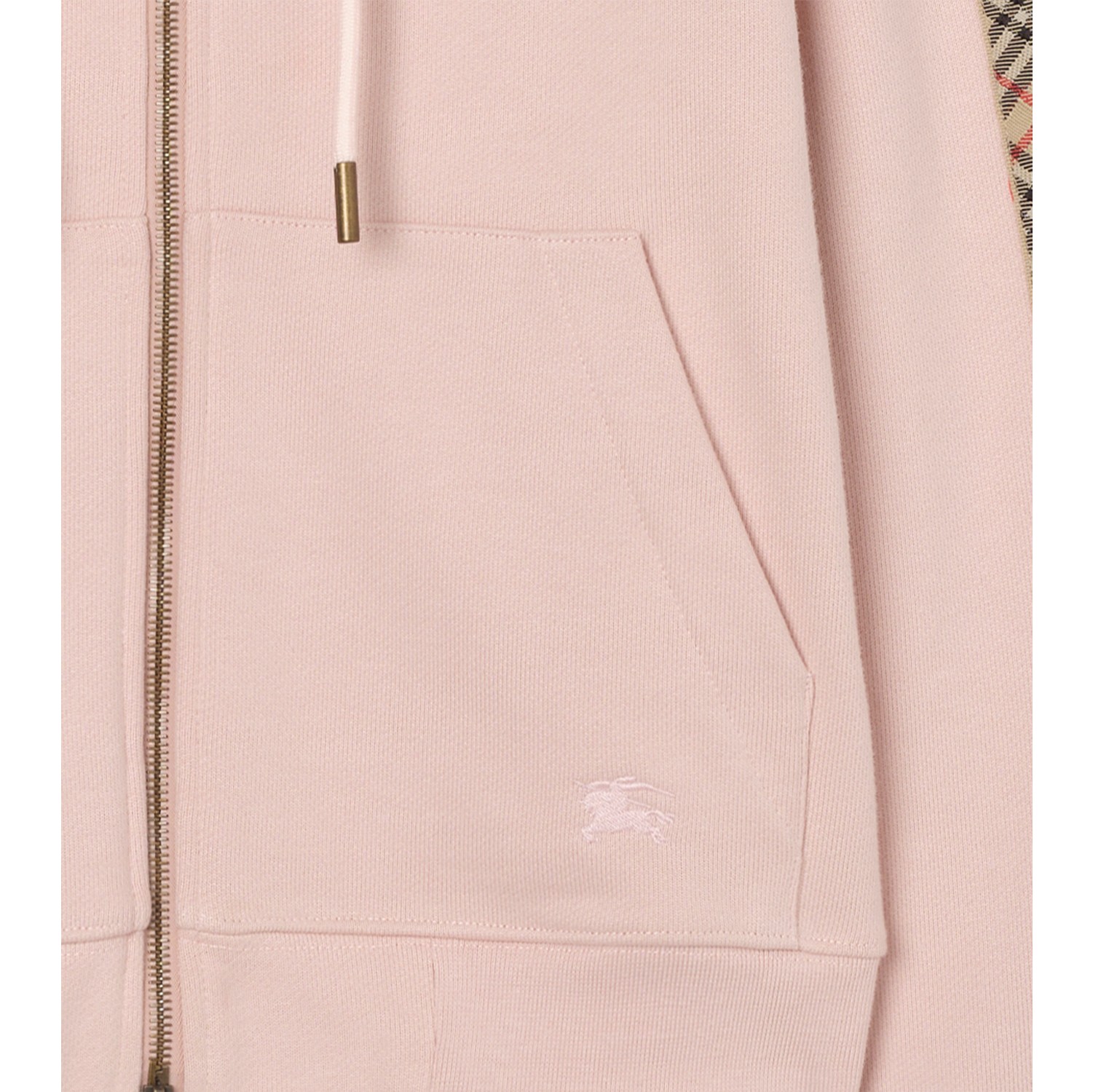 格纹装饰棉质拉链连帽衫