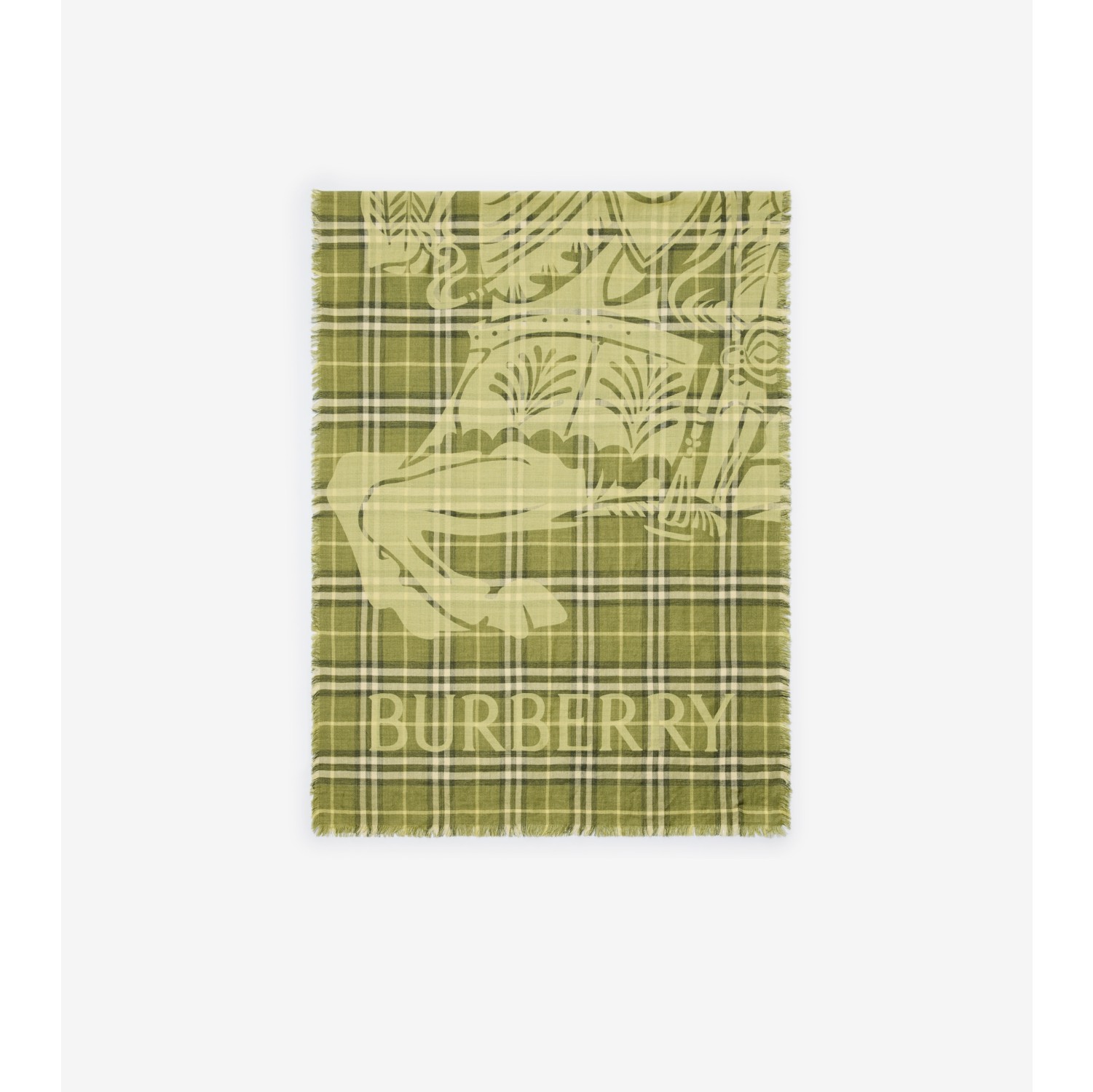 马术骑士徽标格纹丝毛混纺宽版围巾