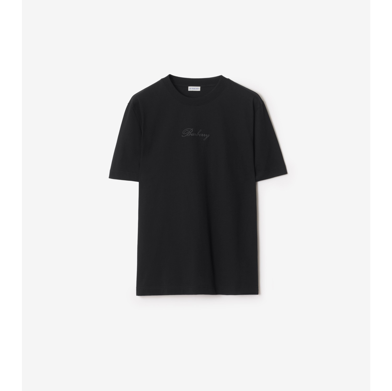 格纹草书风格徽标装饰棉质 T 恤衫