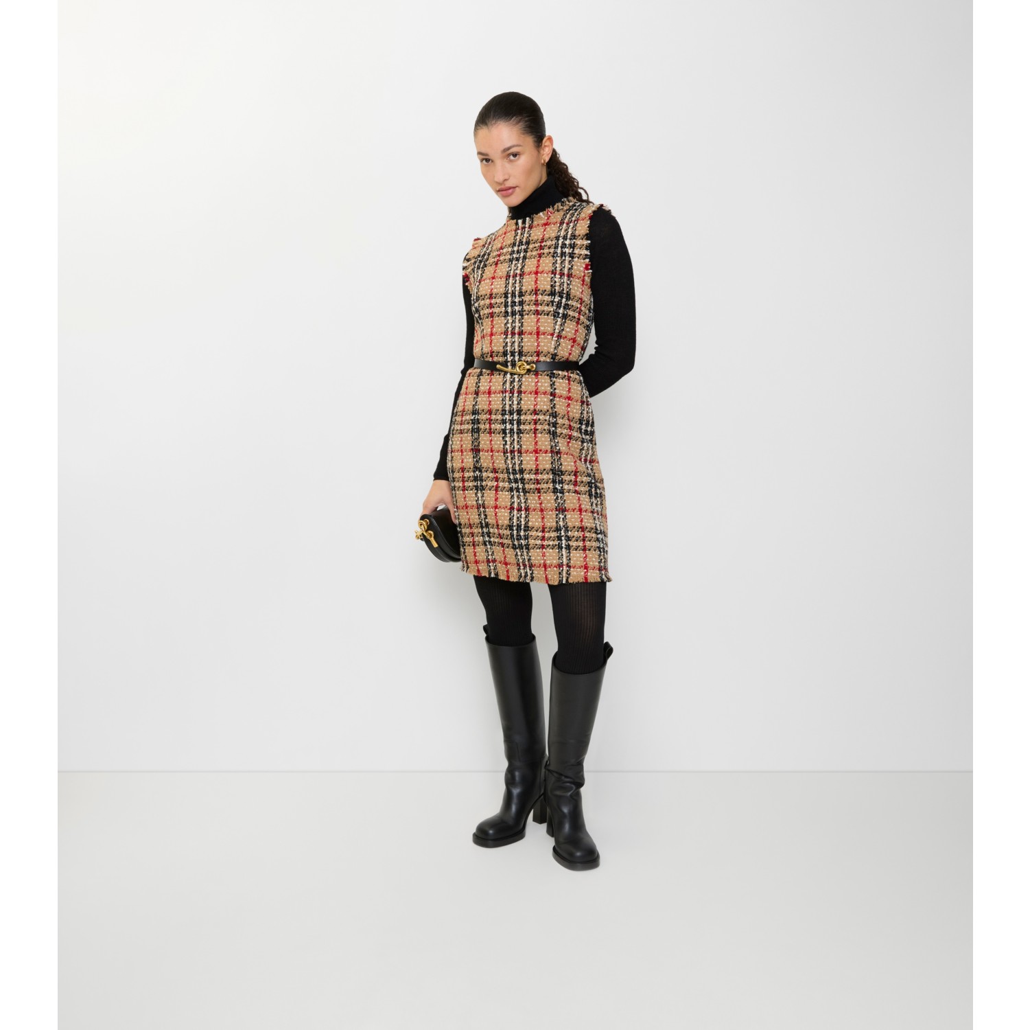 格纹羊毛混纺花呢连衣裙