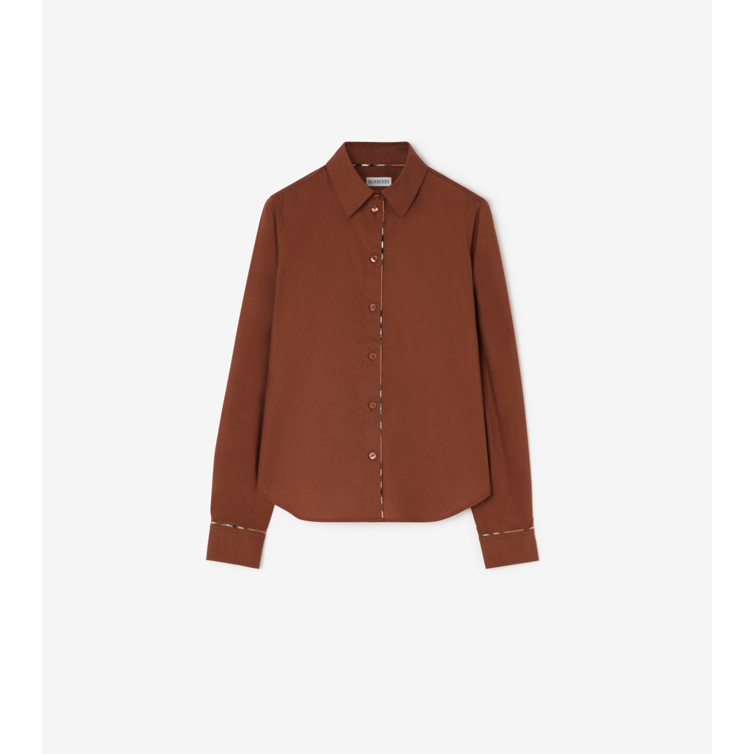 休闲版型格纹滚边棉质衬衫