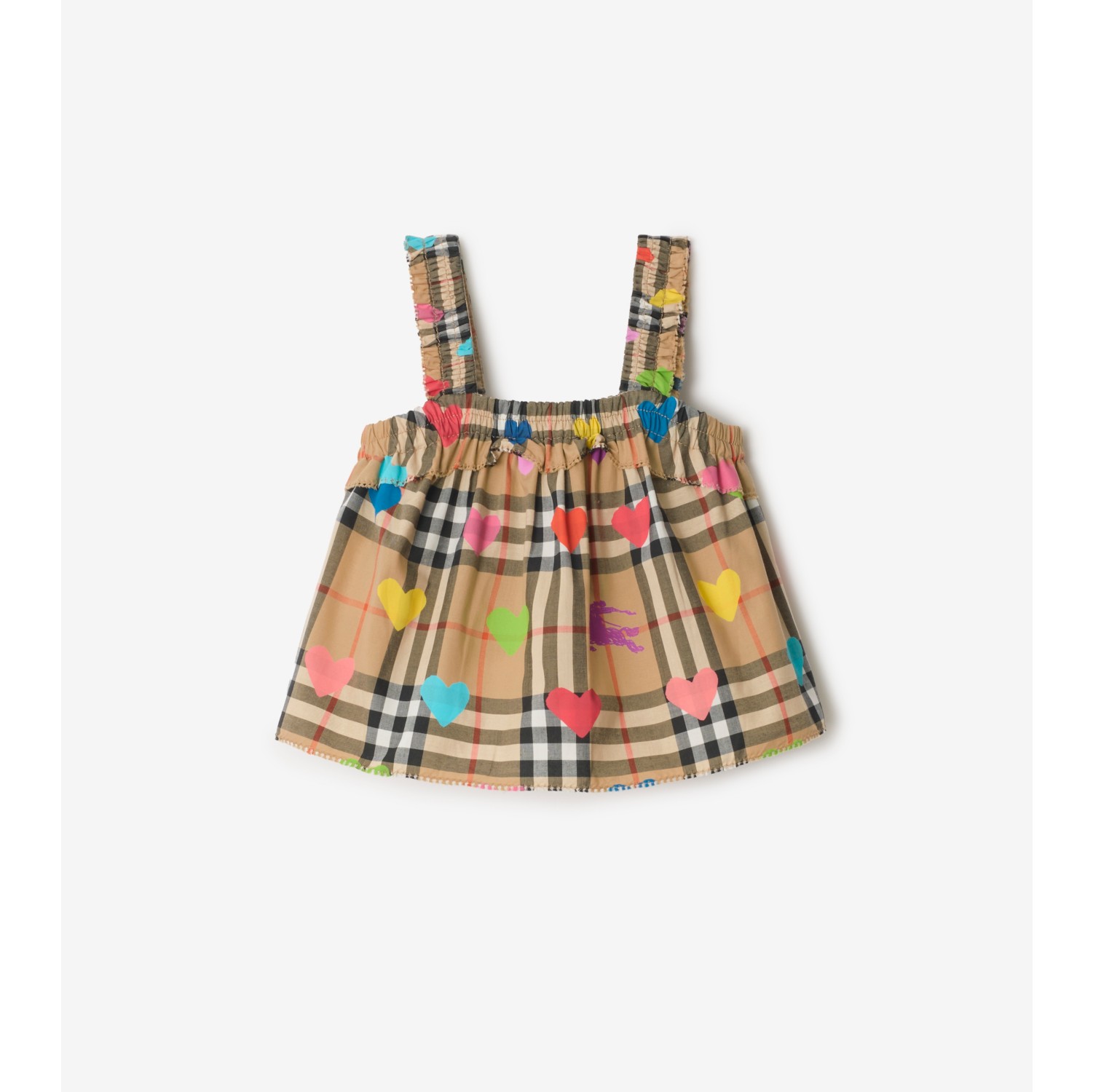 心形图案拼格纹棉质上衣