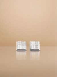Palladium-plated Check-engraved Square Cufflinks