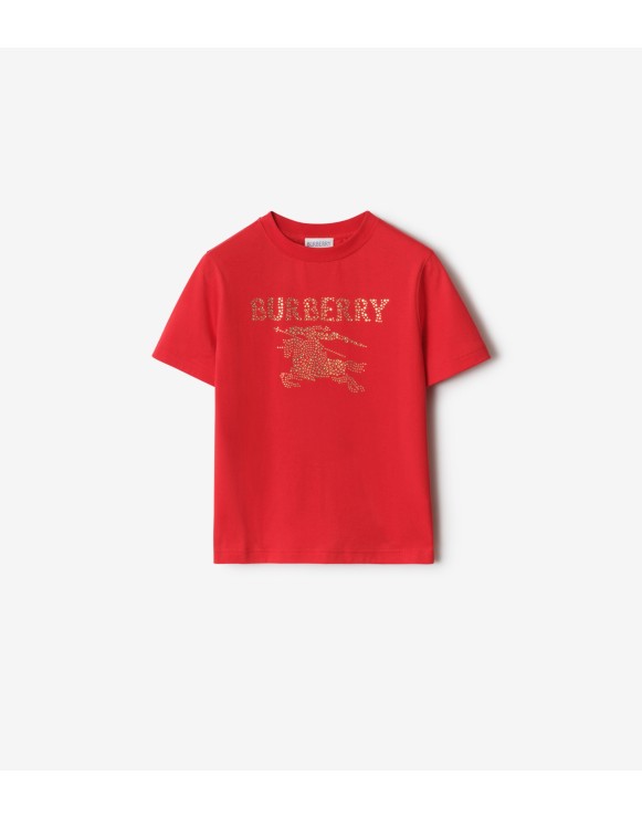 人造水晶缀饰马术骑士徽标棉质 T 恤衫