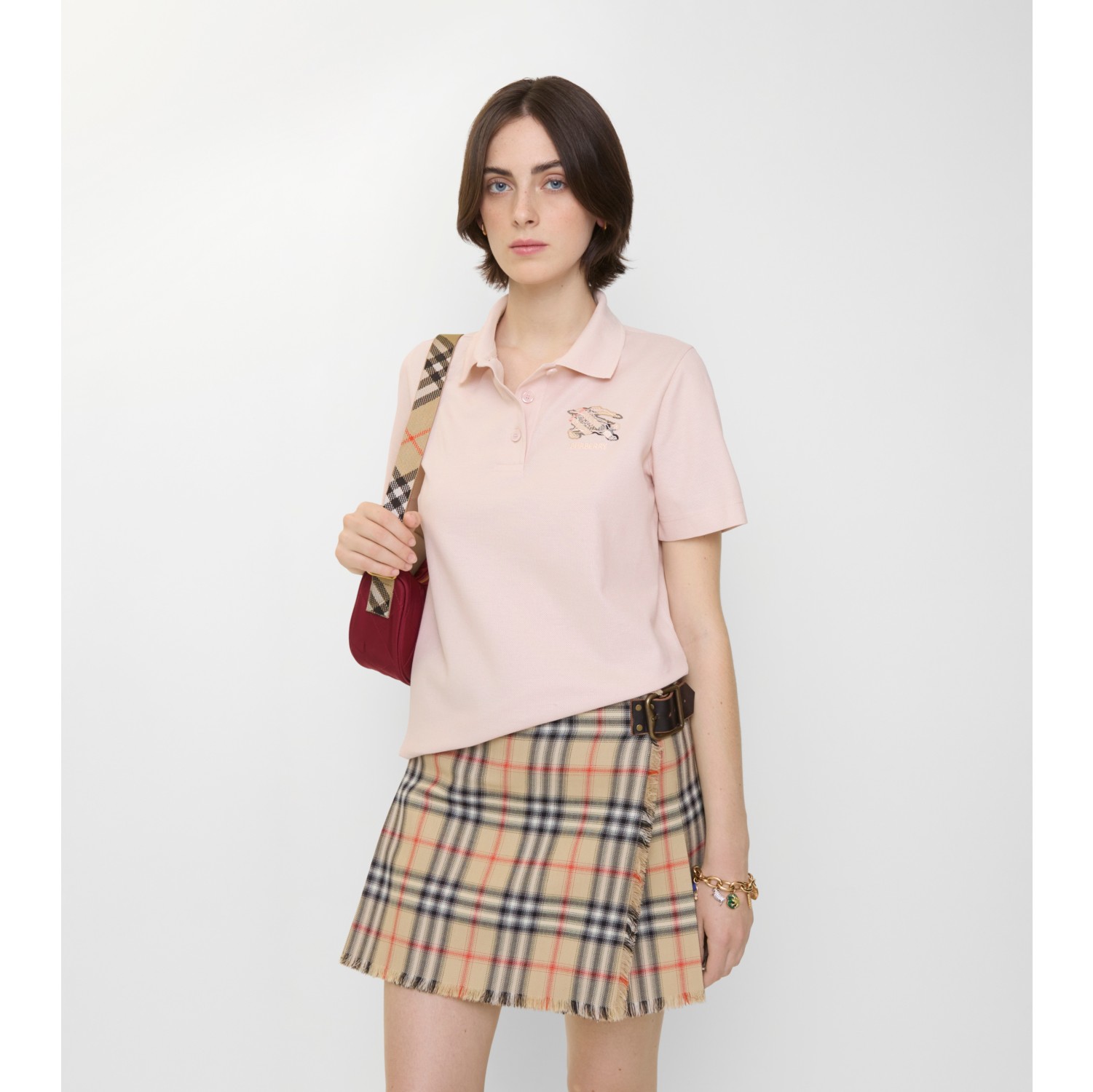 马术骑士徽标格纹棉质 Polo 衫