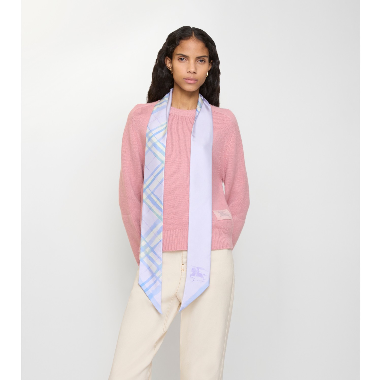 水彩格纹窄版丝巾