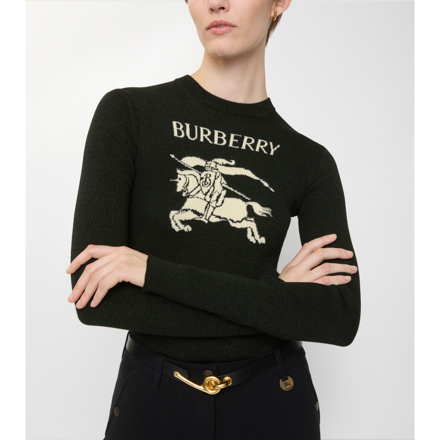 马术骑士徽标丝毛混纺针织衫