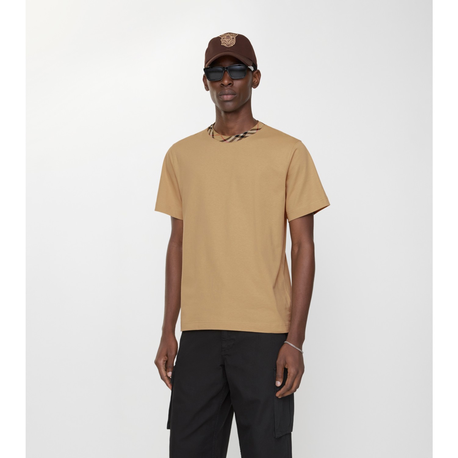 格纹装饰棉质 T 恤衫