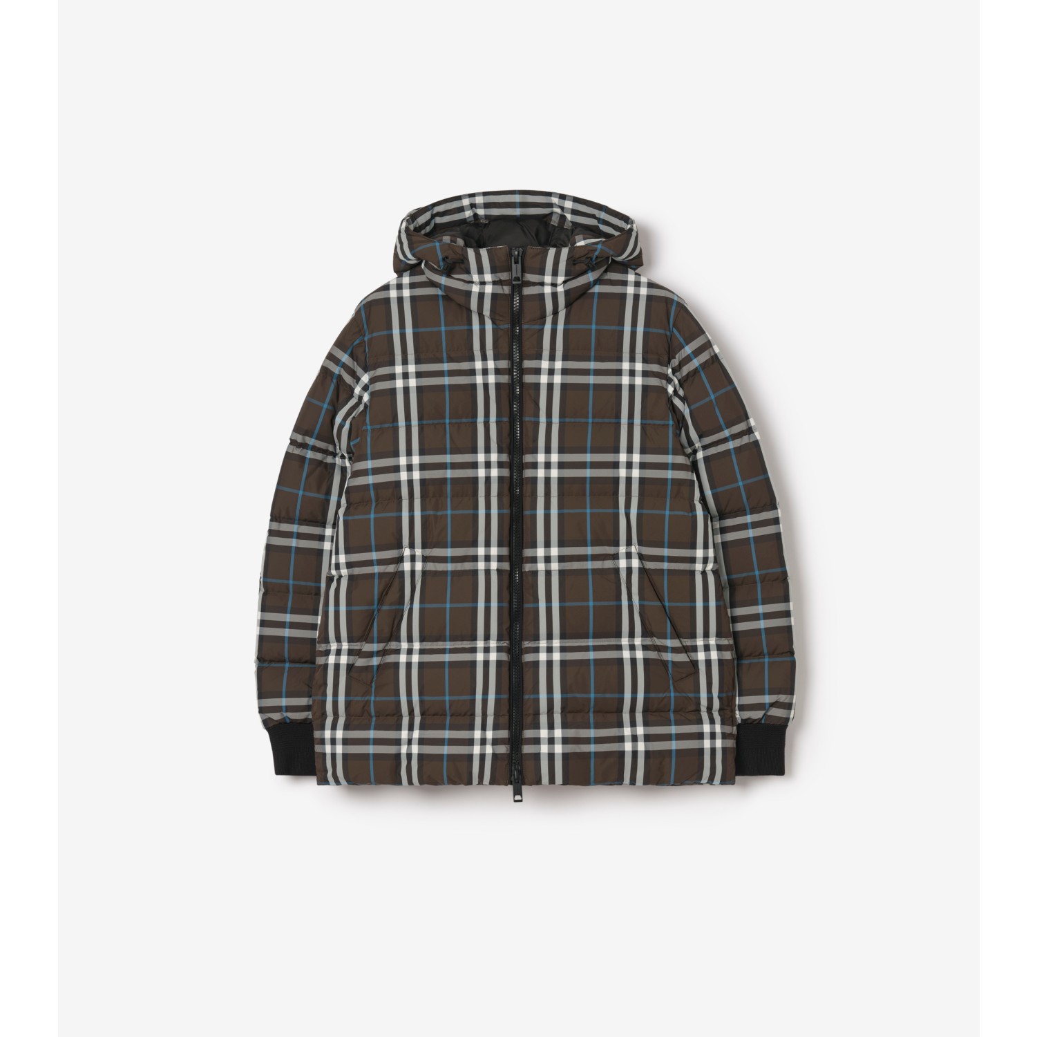 格纹连帽羽绒服