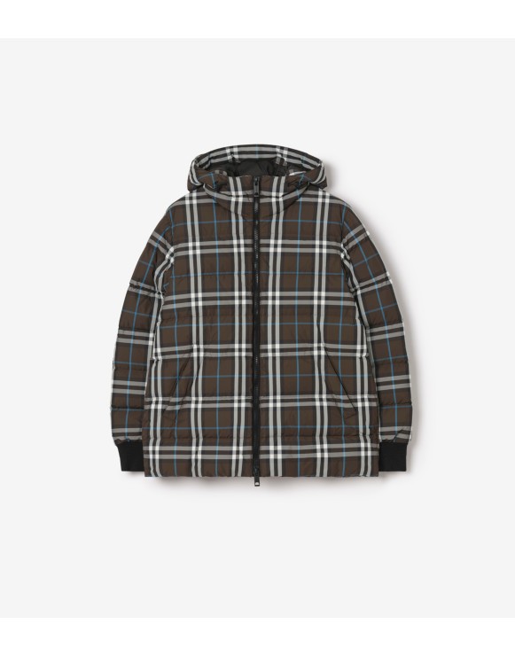 格纹连帽羽绒服