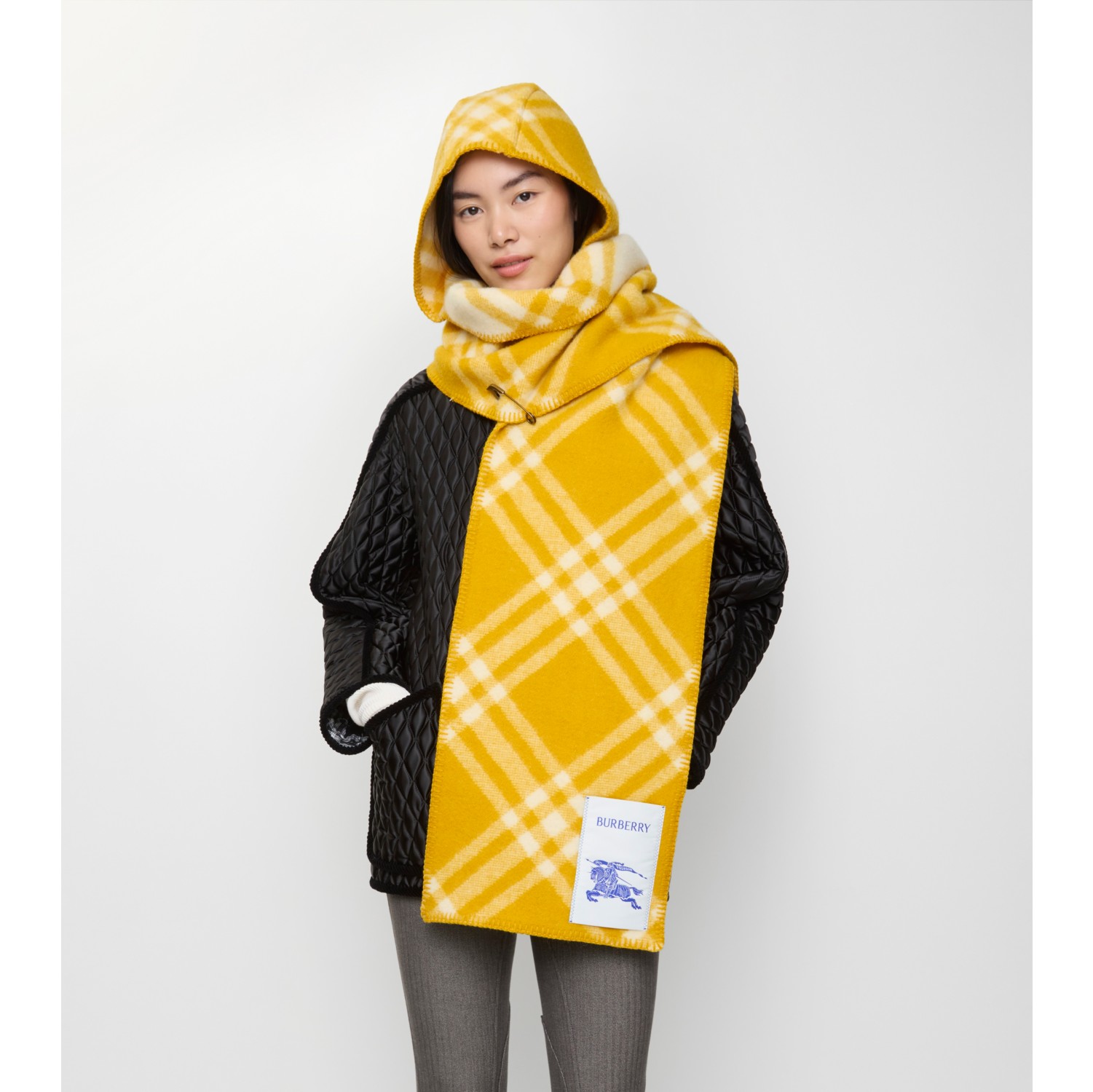 格纹羊毛连帽围巾