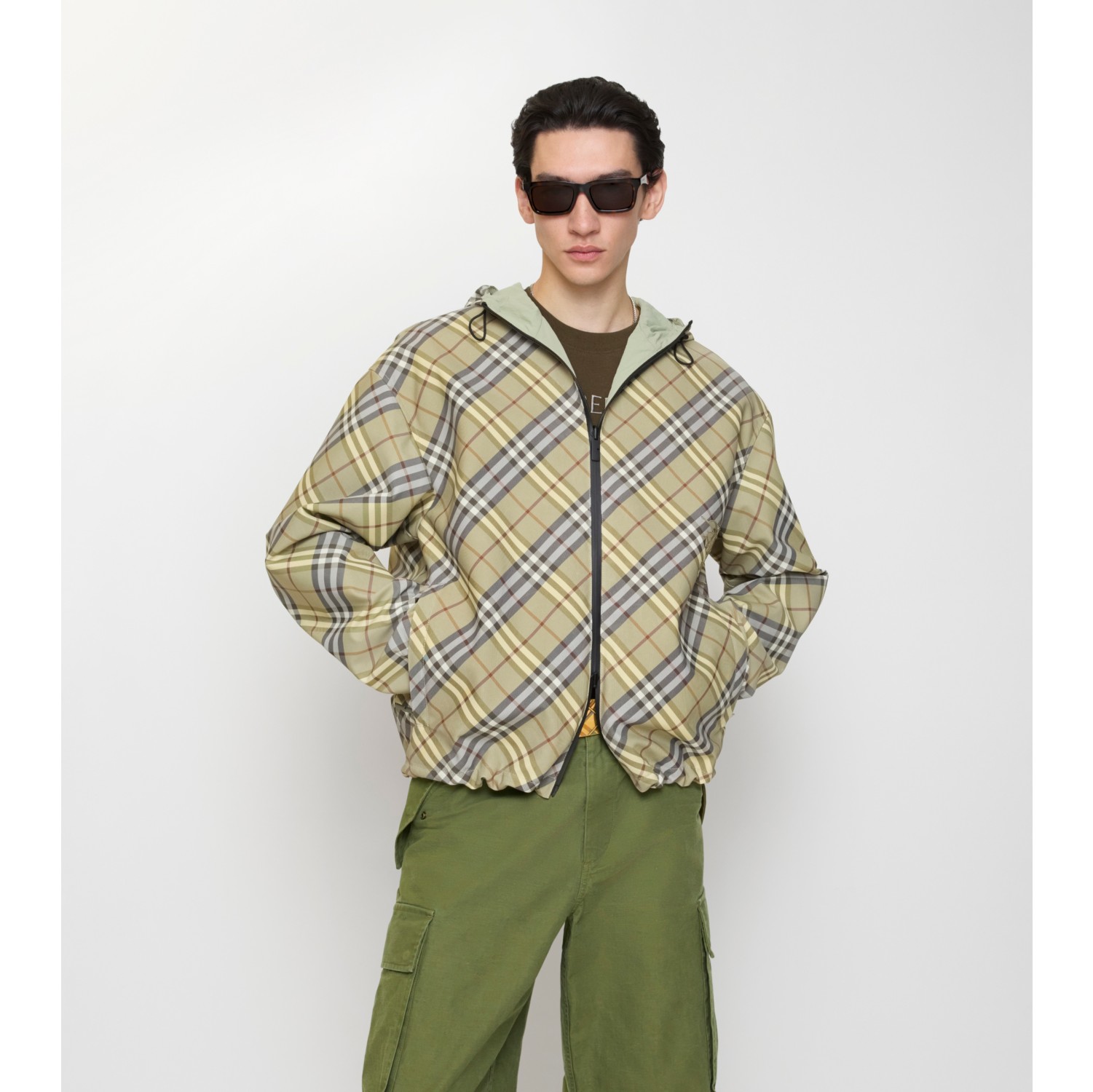 双面两穿格纹连帽外套