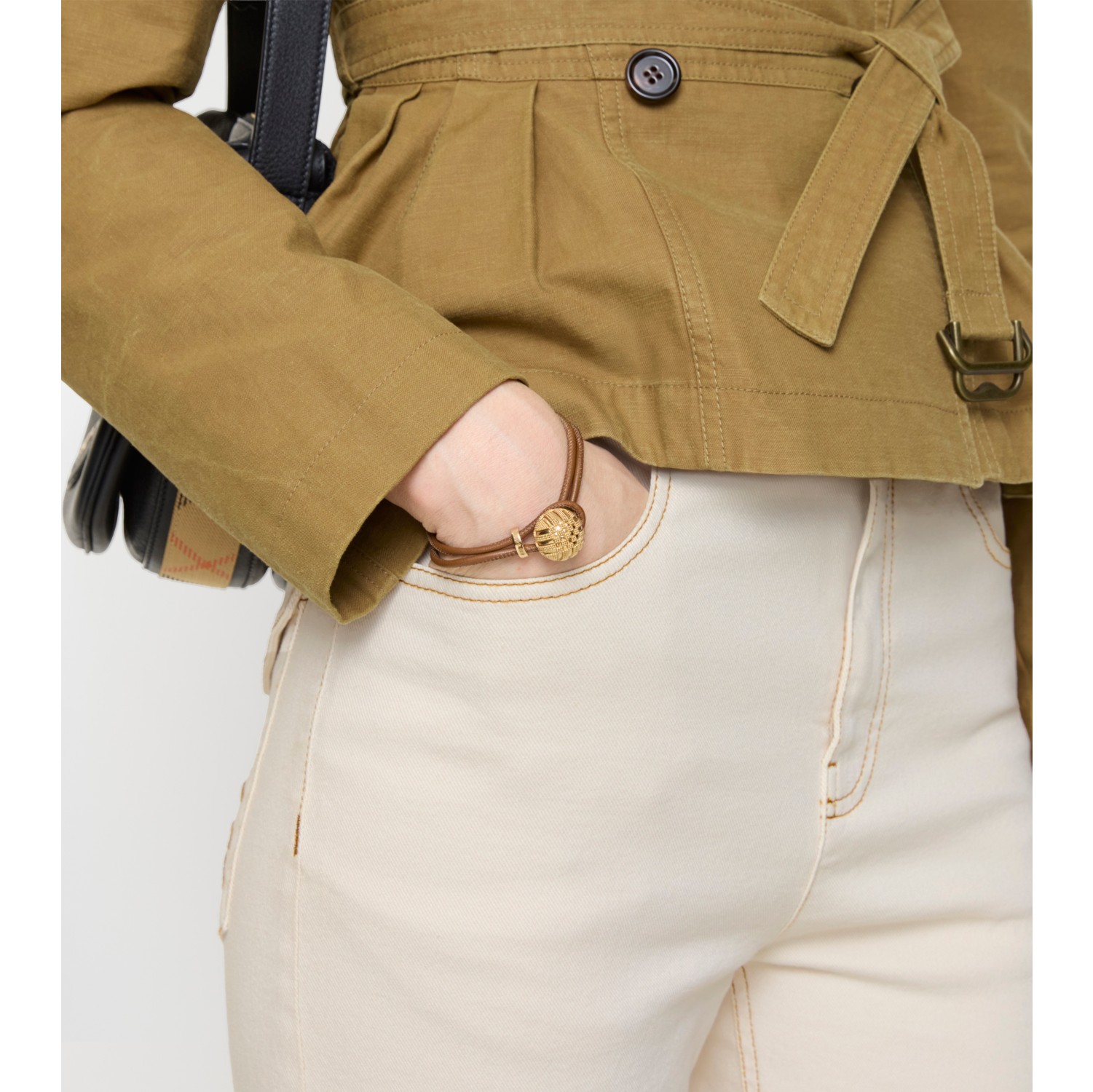 皮革珠粒格纹手链