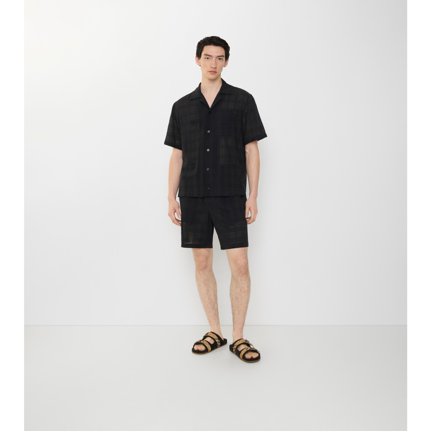 格纹棉质薄纱短裤