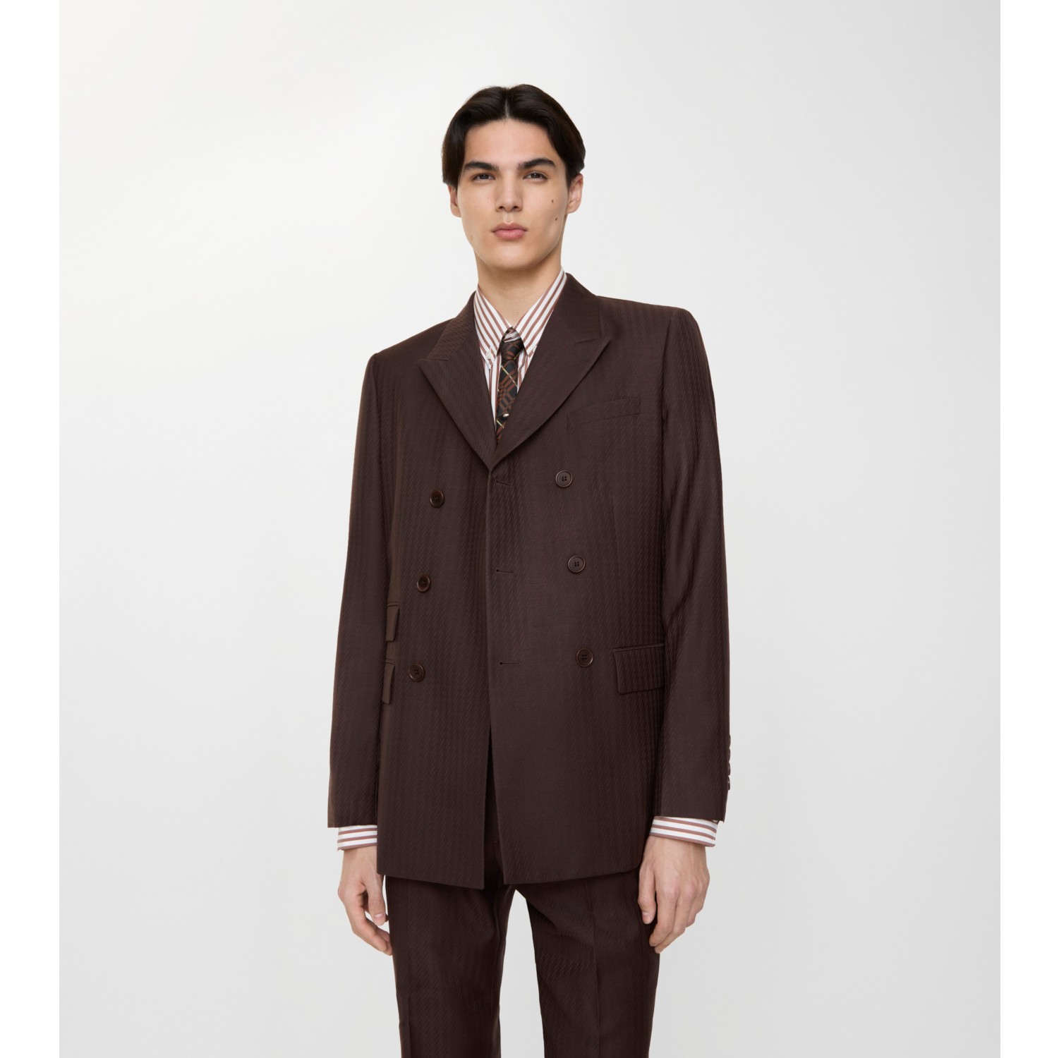 条纹羊毛马海毛混纺量裁夹克