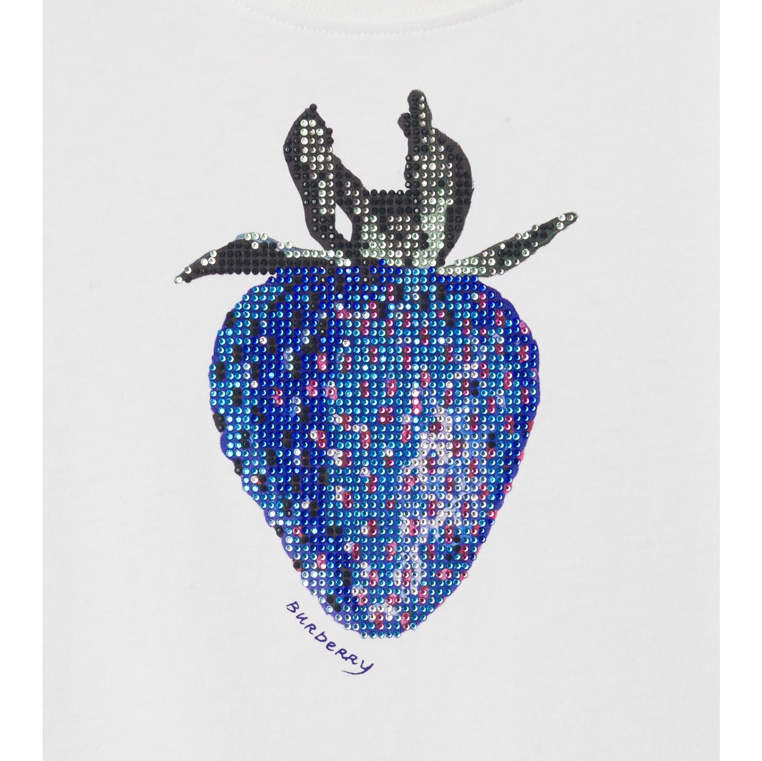 方正人造水晶草莓装饰棉质 T 恤衫