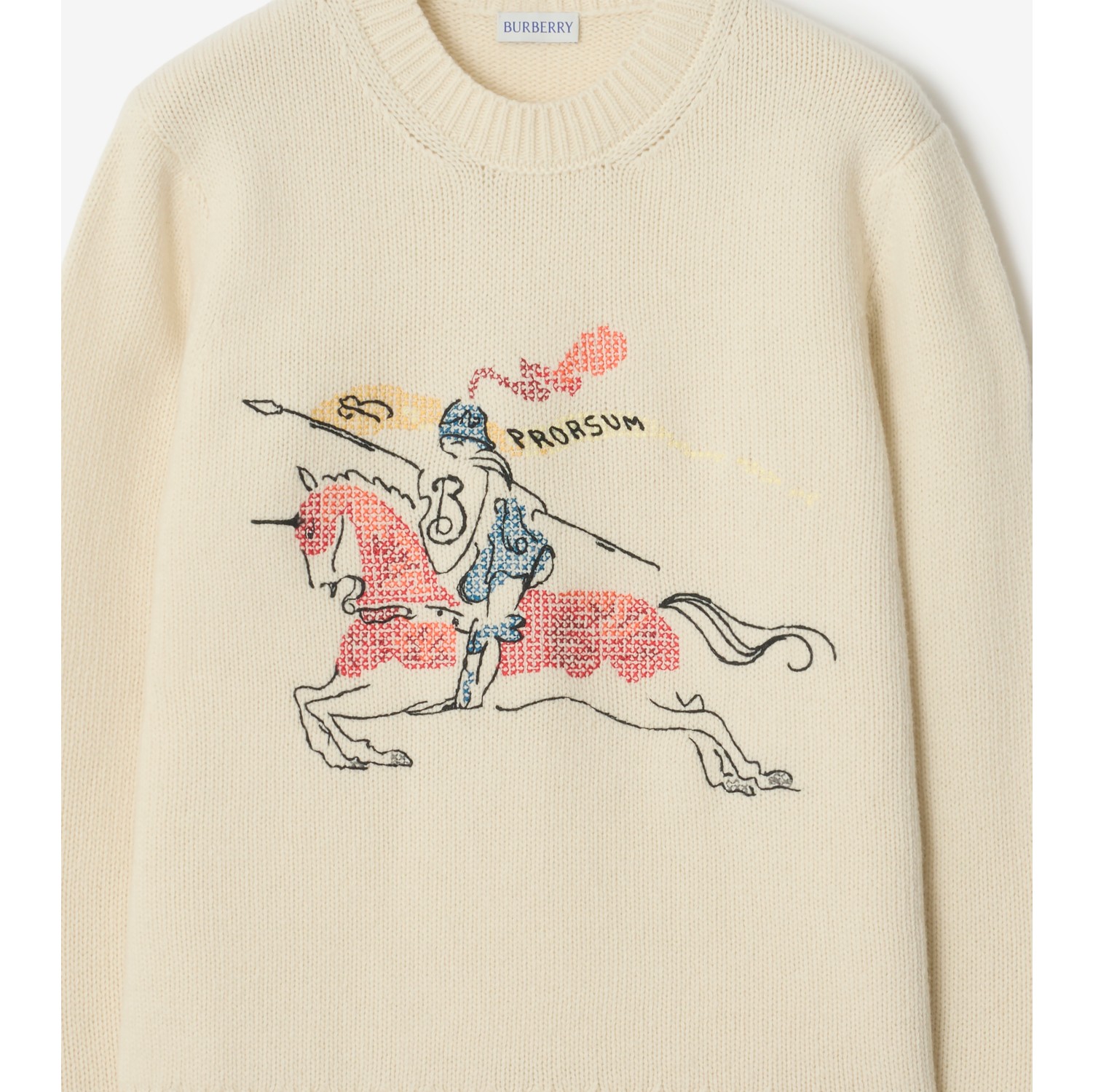 十字绣马术骑士徽标羊毛混纺针织衫