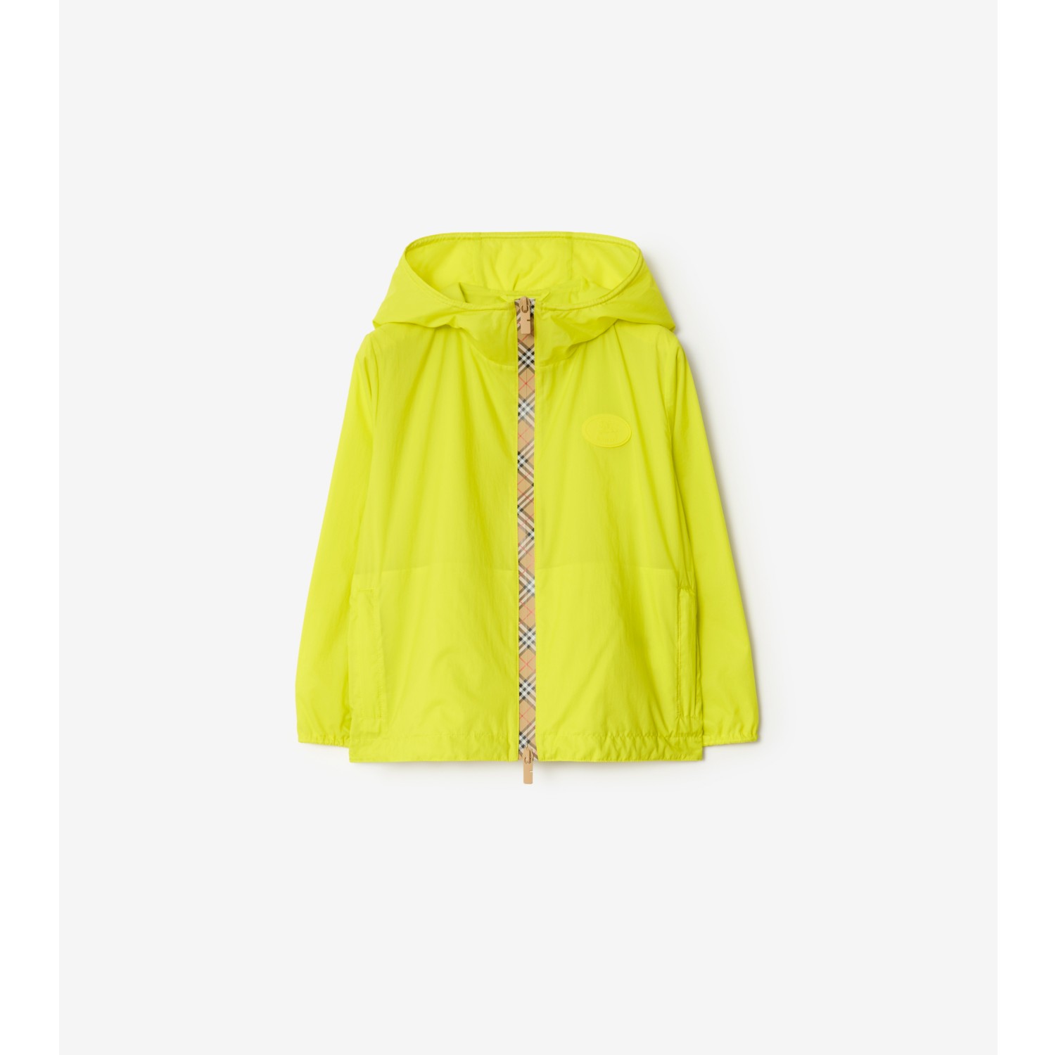 格纹饰带尼龙连帽外套