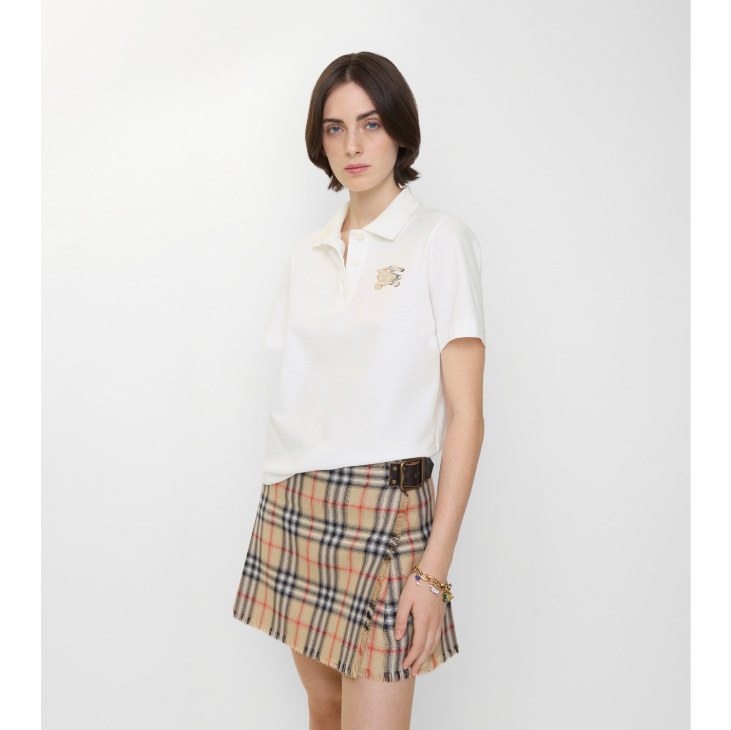 骑士徽标格纹棉质 Polo 衫