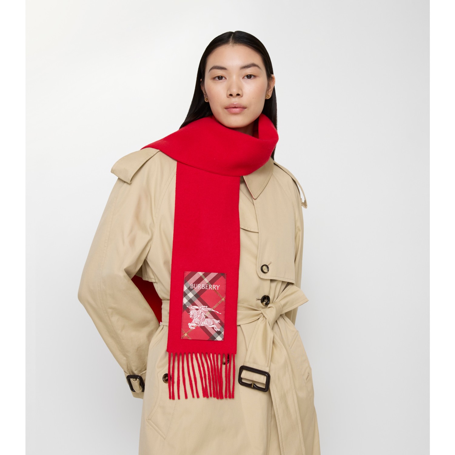 格纹标签羊绒围巾