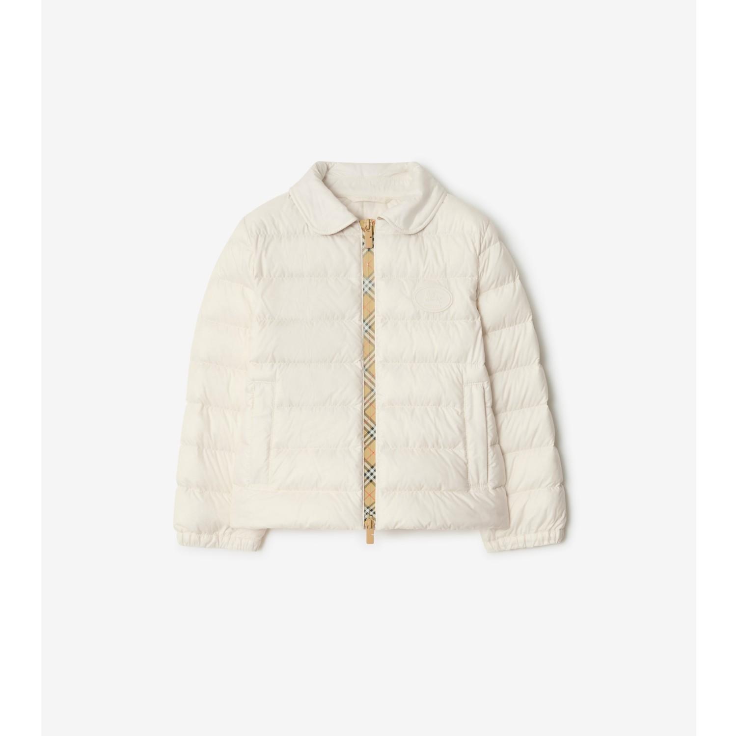 格纹饰带尼龙羽绒服