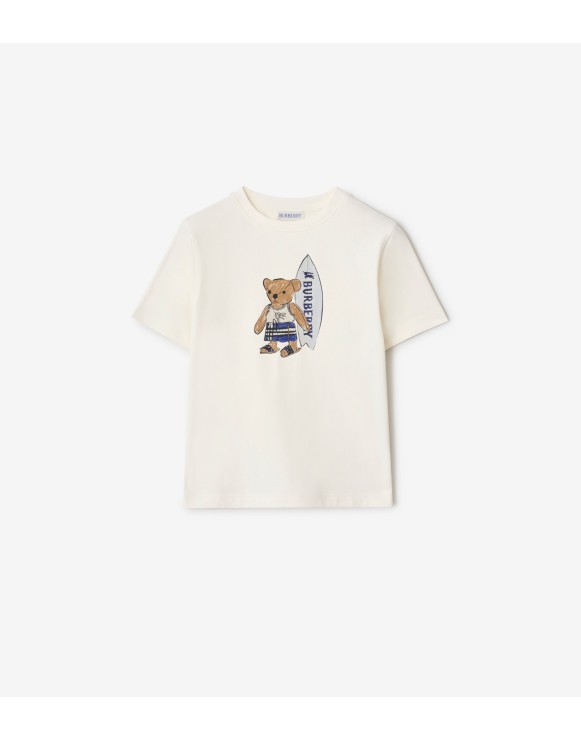 冲浪泰迪熊印花棉质 T 恤衫
