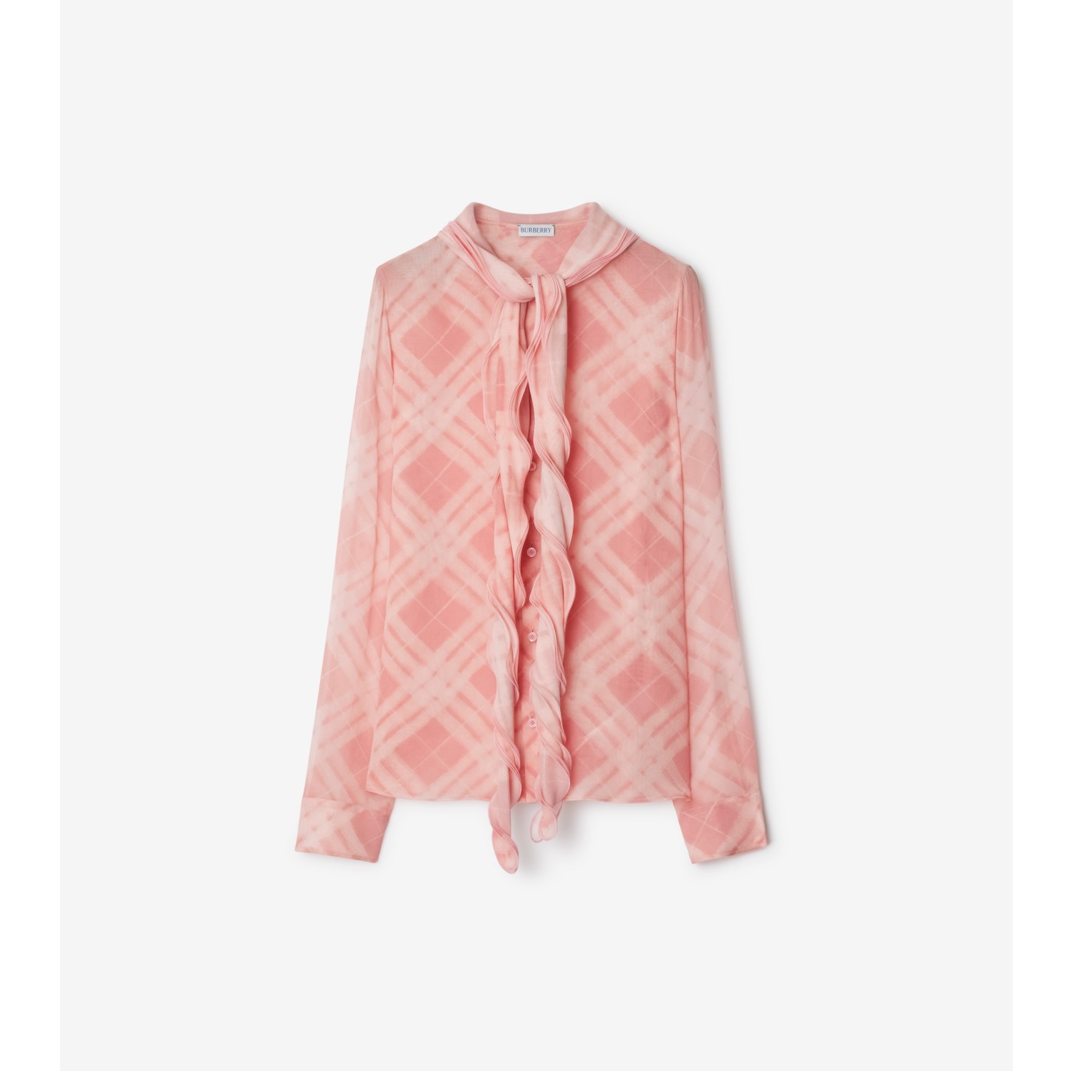 褶饰格纹丝质女衫