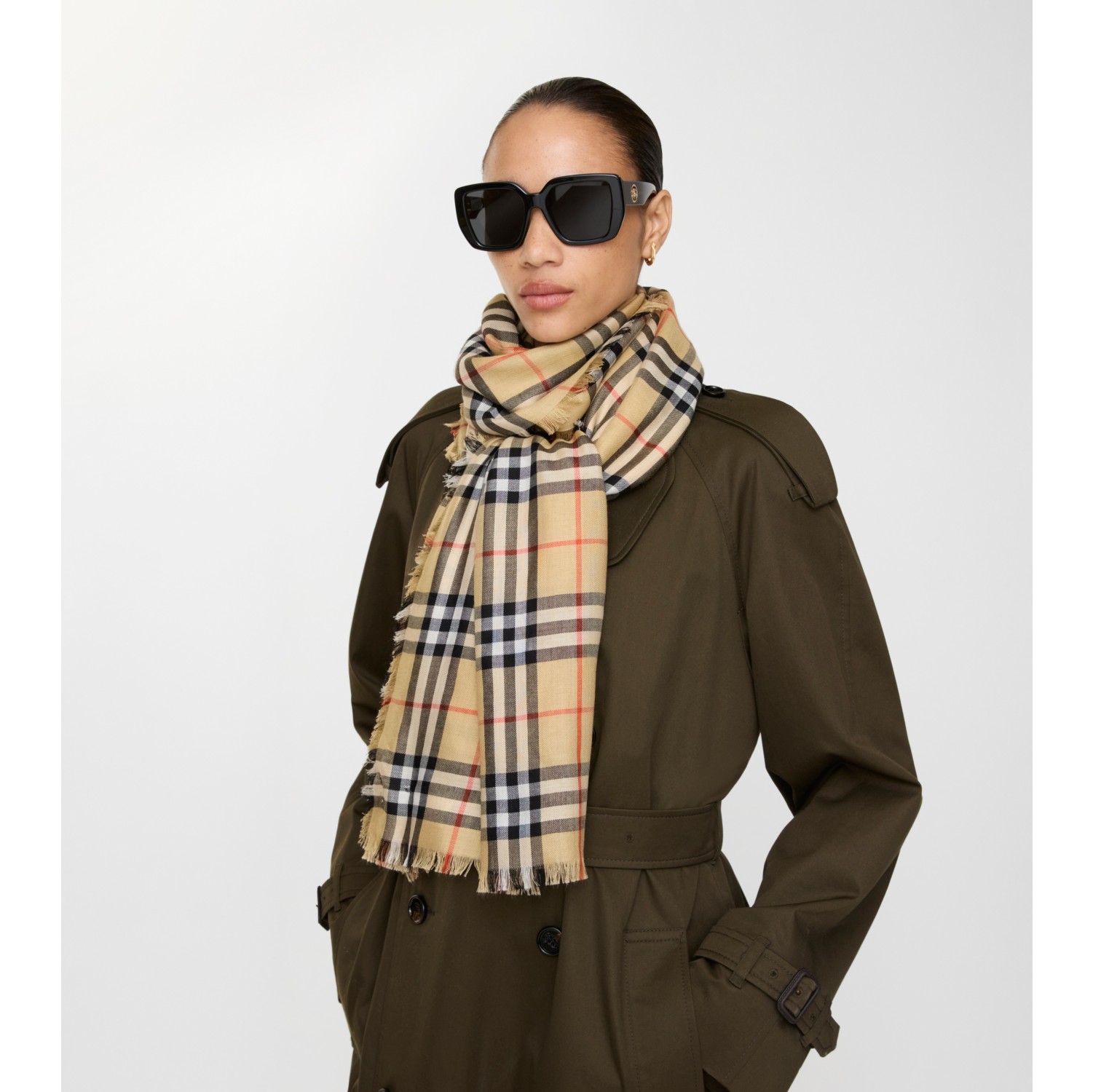 格纹丝绒混纺围巾