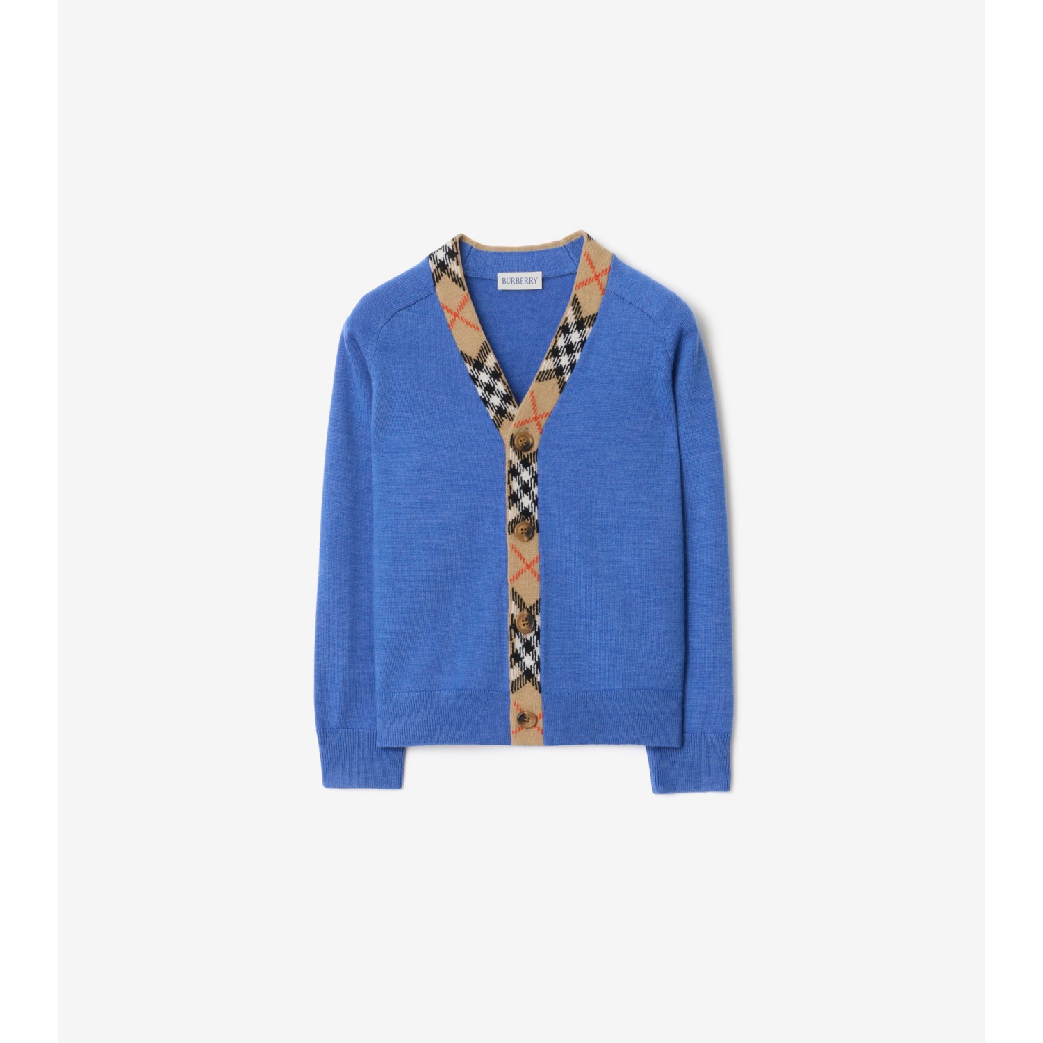 格纹饰边羊毛开衫