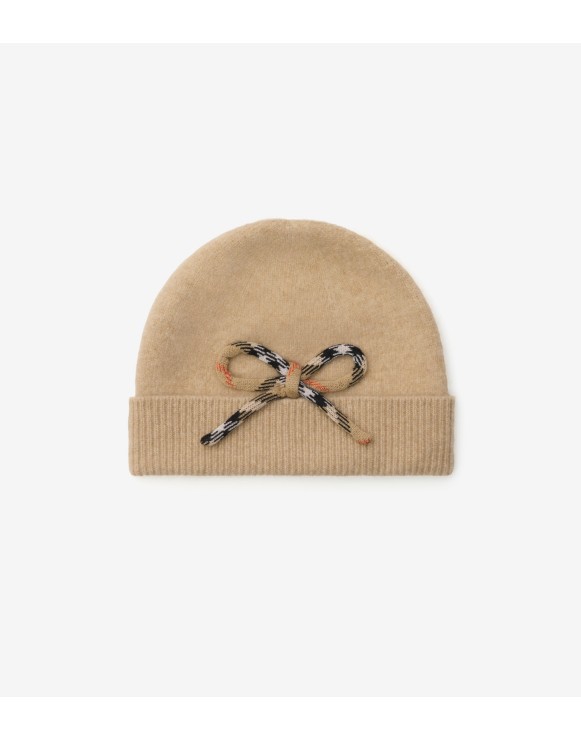 格纹蝴蝶结羊毛羊绒混纺针织帽