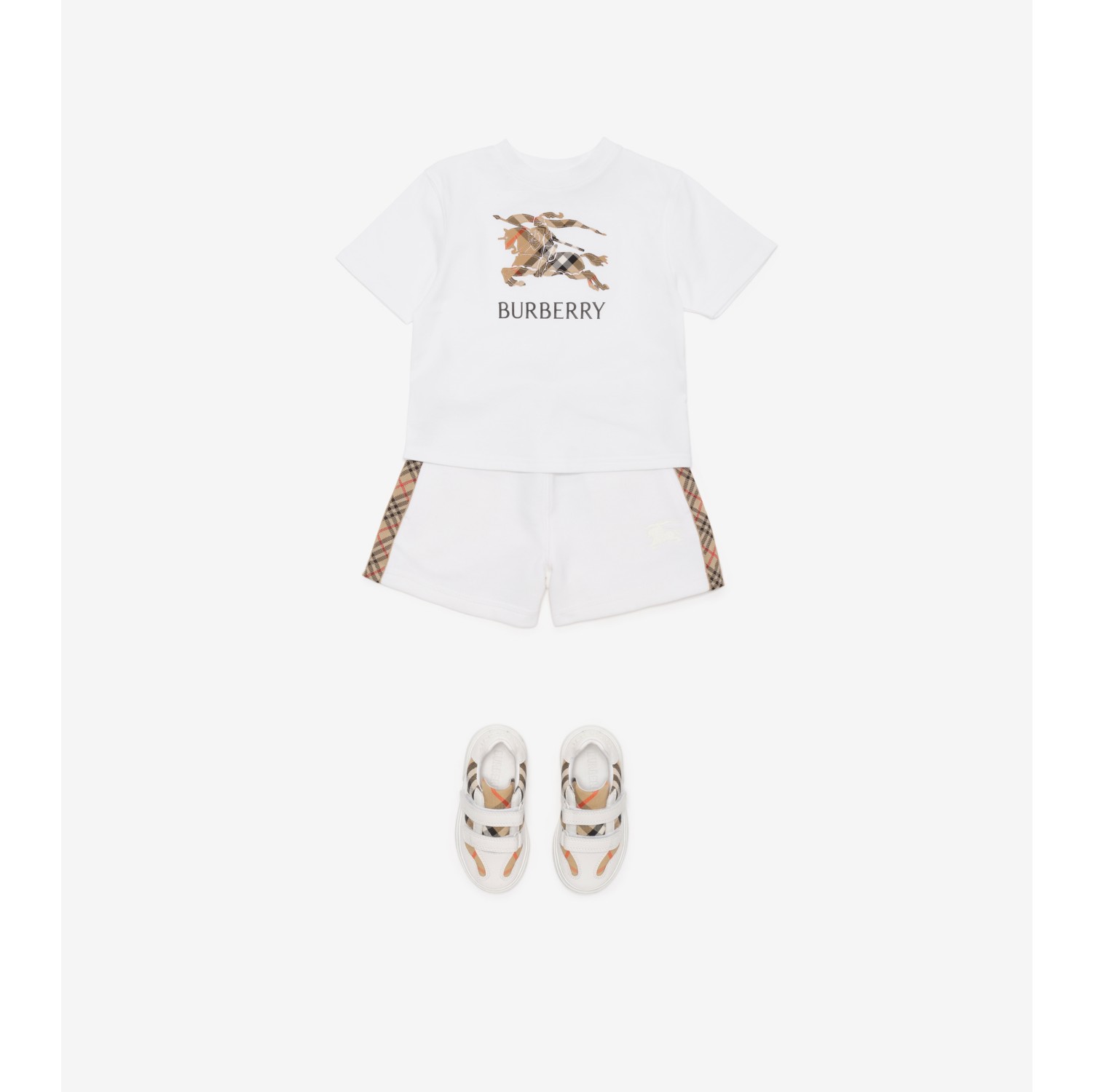 马术骑士徽标格纹棉质 T 恤衫