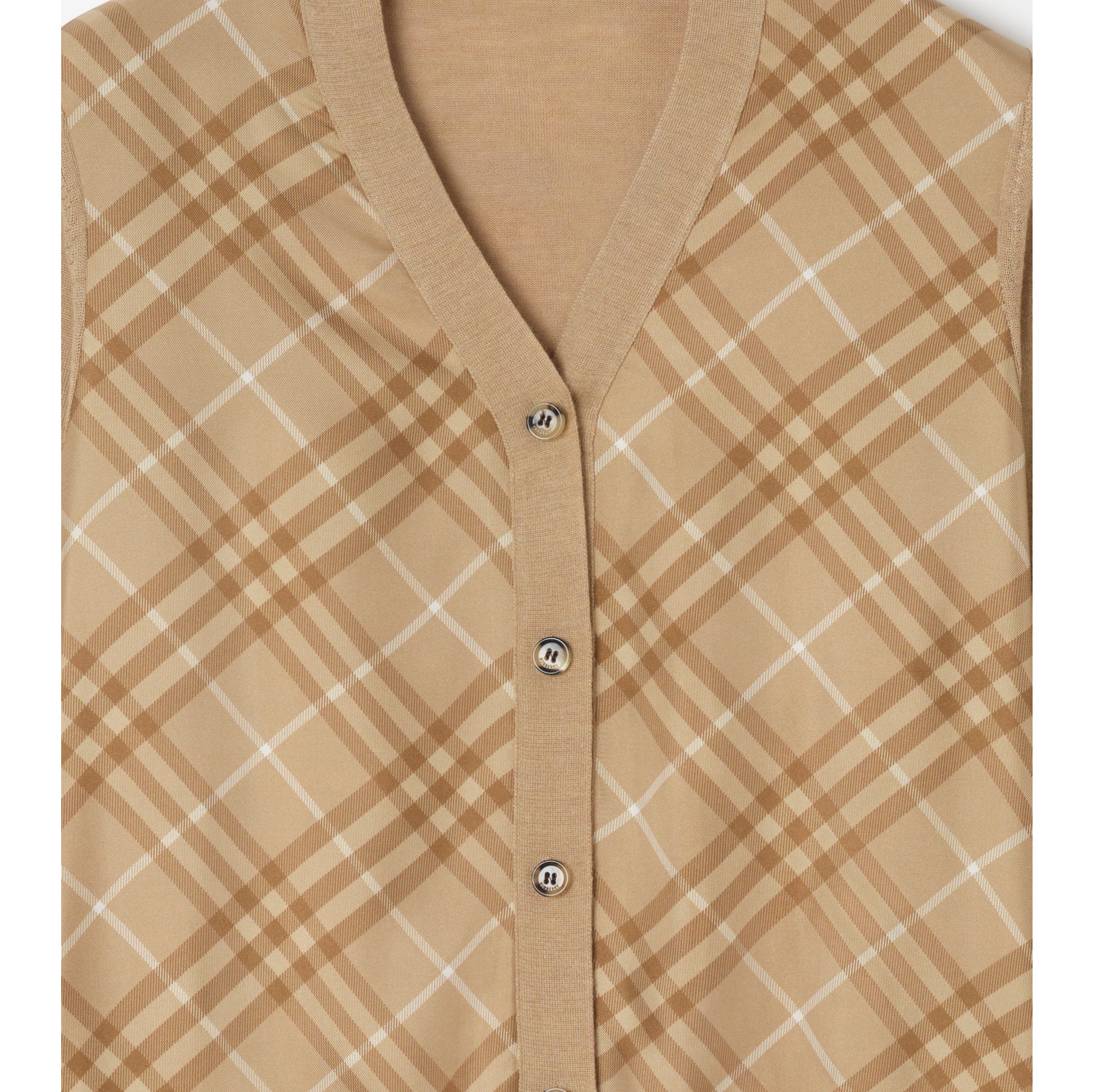 格纹裁片丝毛混纺开衫