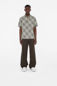 Model wearing Burberry check shirt
