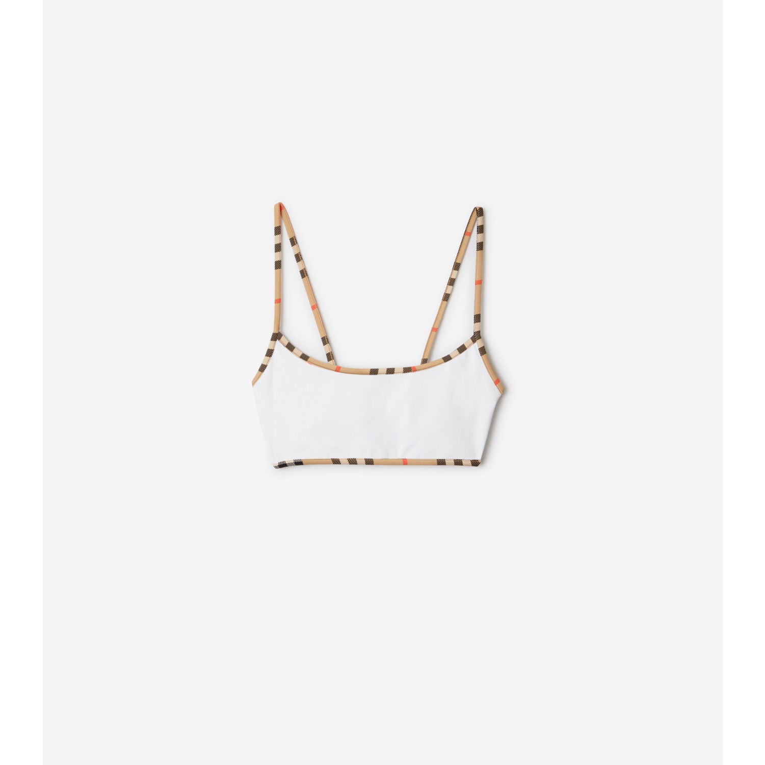 格纹饰边比基尼上衣