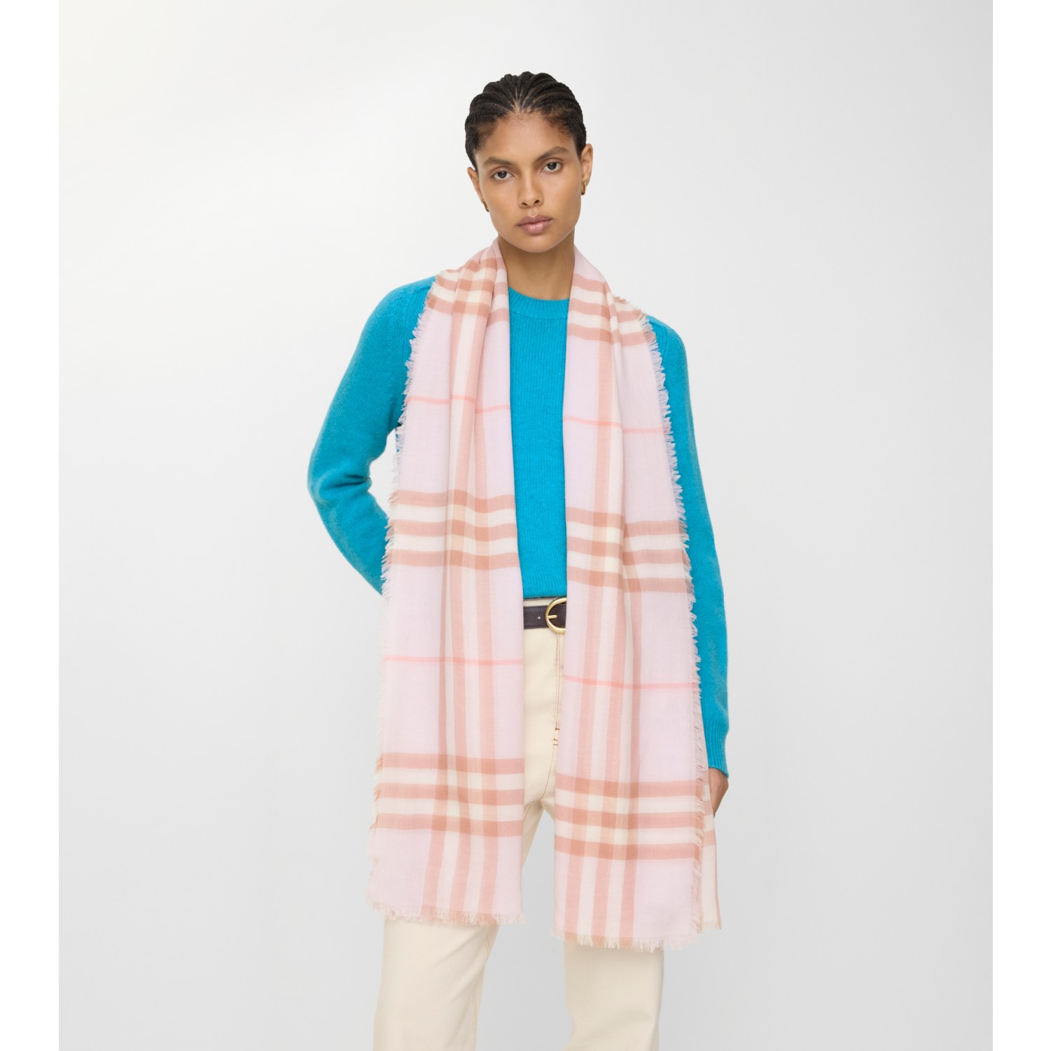 Wide Check Wool Scarf