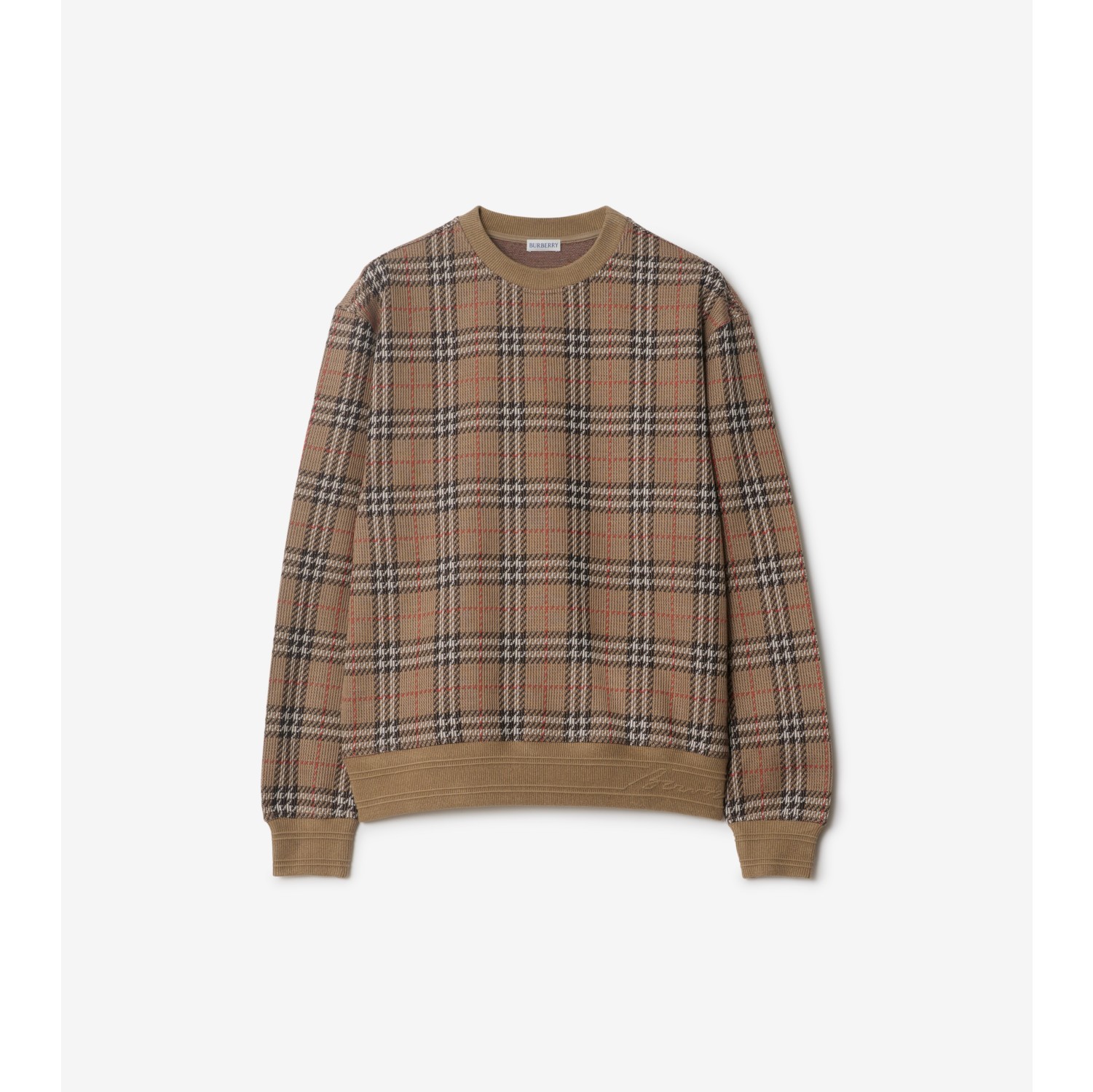 格纹棉质混纺针织衫