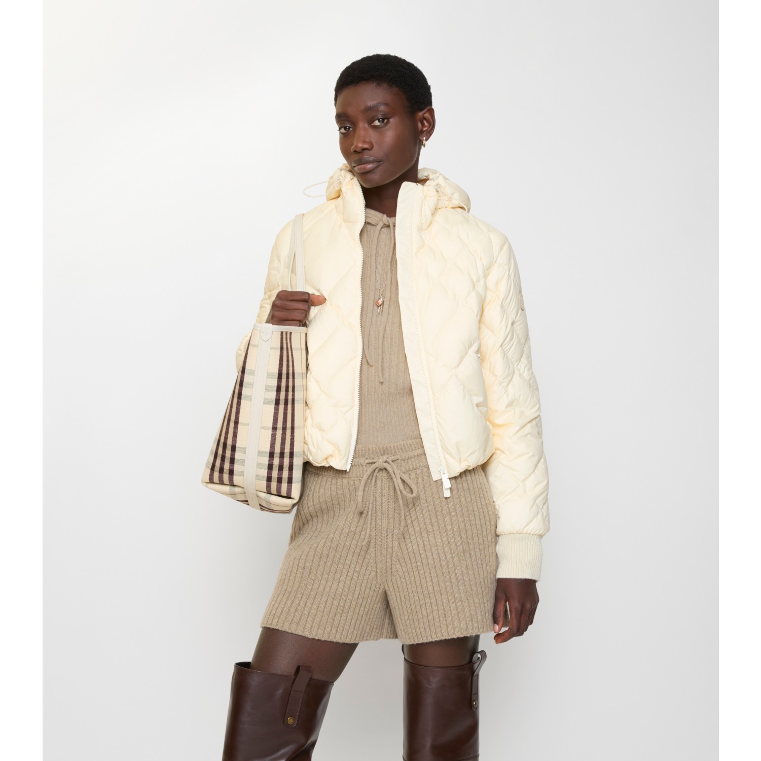 格纹缝线尼龙 Delley 羽绒服