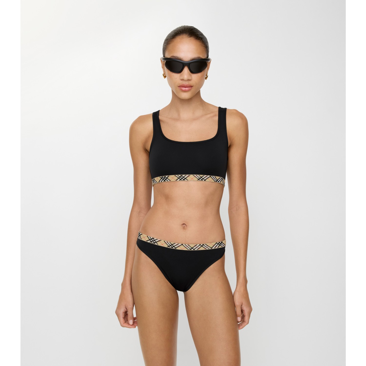 格纹装饰比基尼短裤