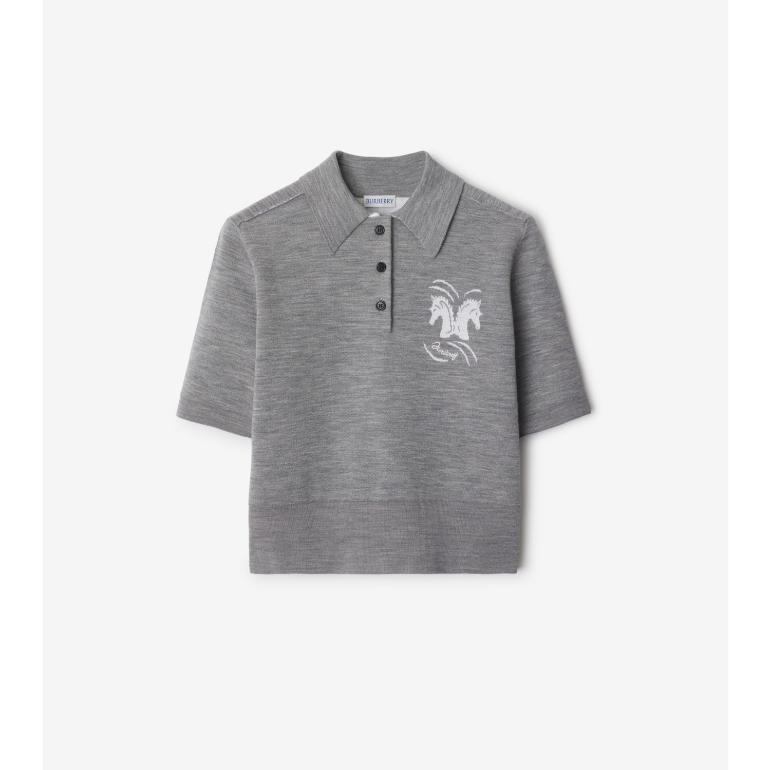 镜像马头图案羊毛混纺 Polo 衫