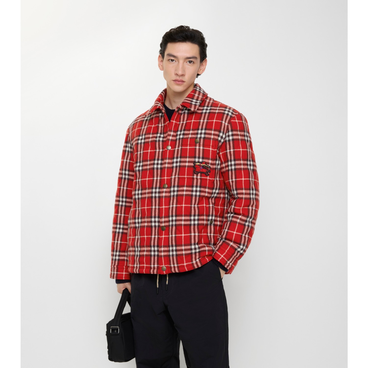 格纹绗缝羊毛法兰绒夹克