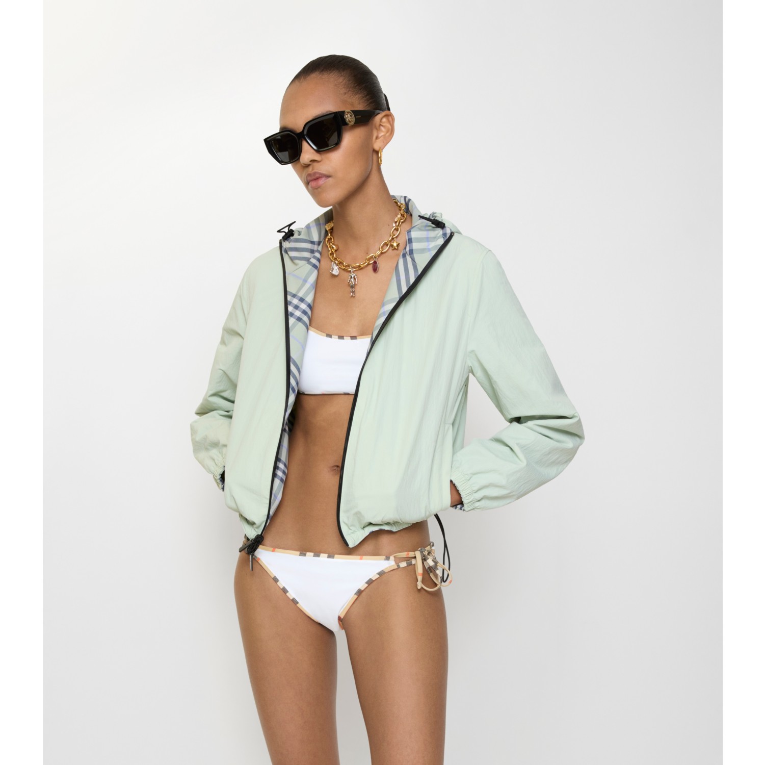 格纹装饰比基尼短裤