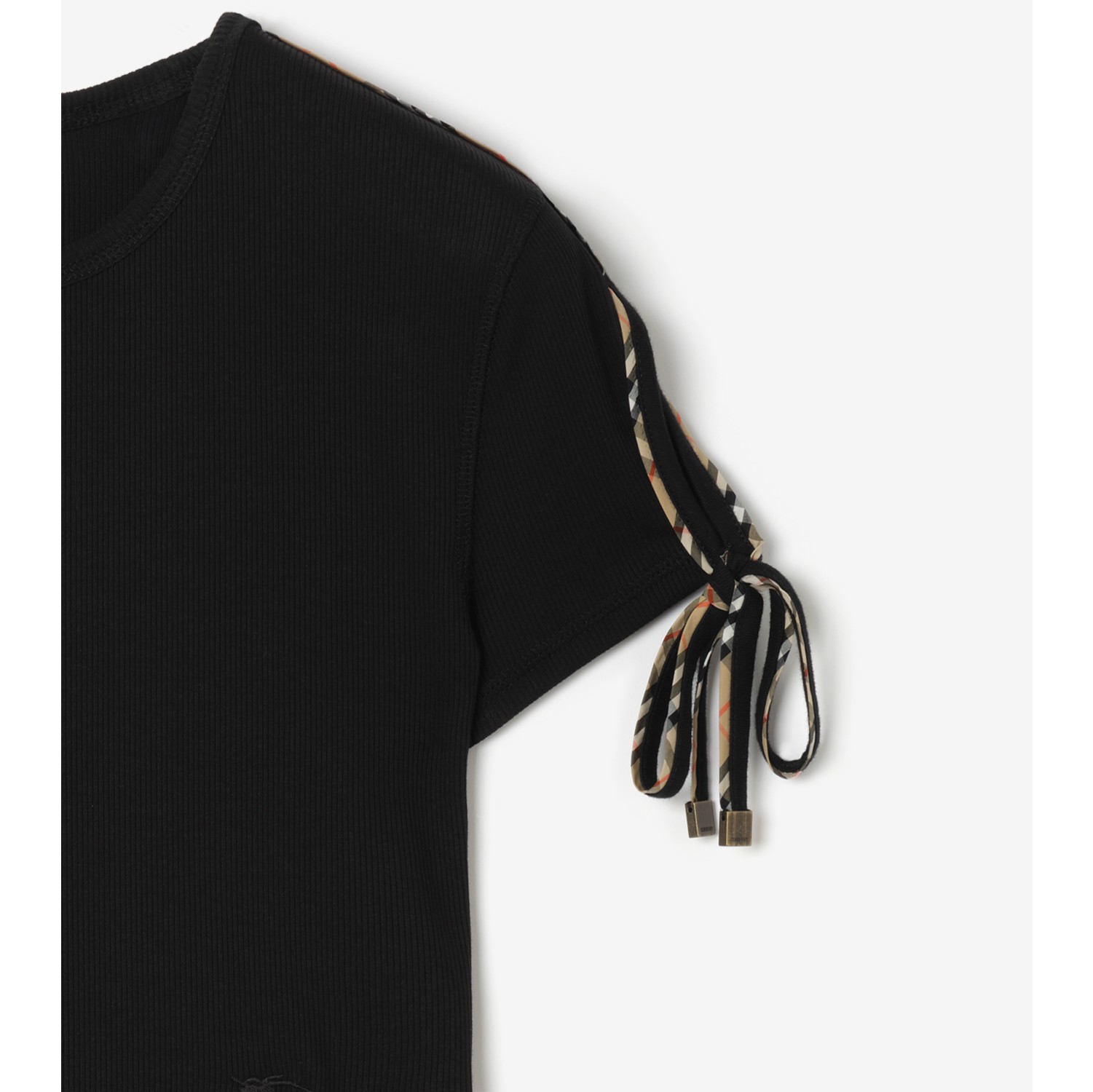 及腰短款系带衣袖棉质 T 恤衫