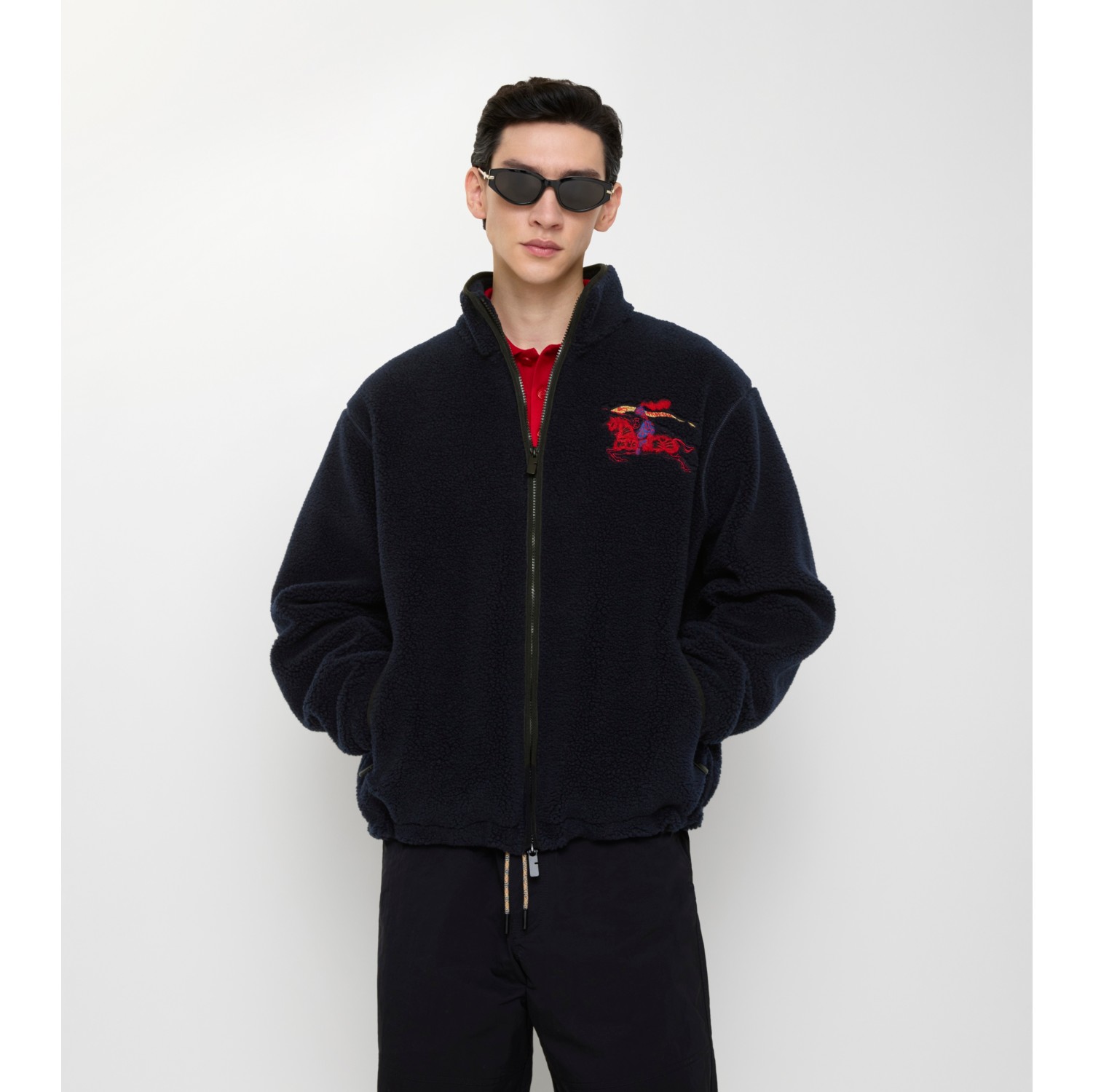 马术骑士徽标羊毛羊绒混纺绒头夹克