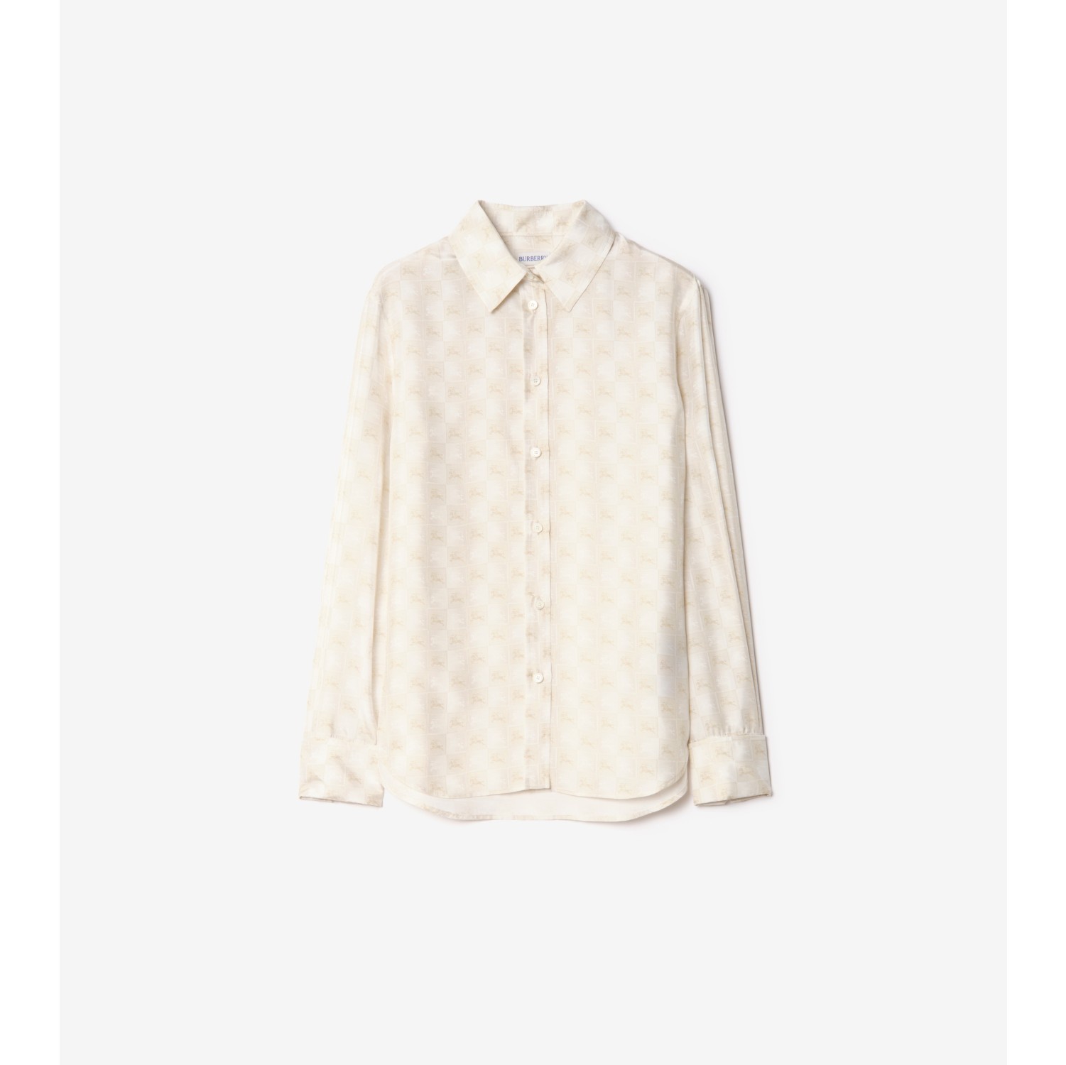 常规版型马术骑士徽标棋盘格丝质衬衫