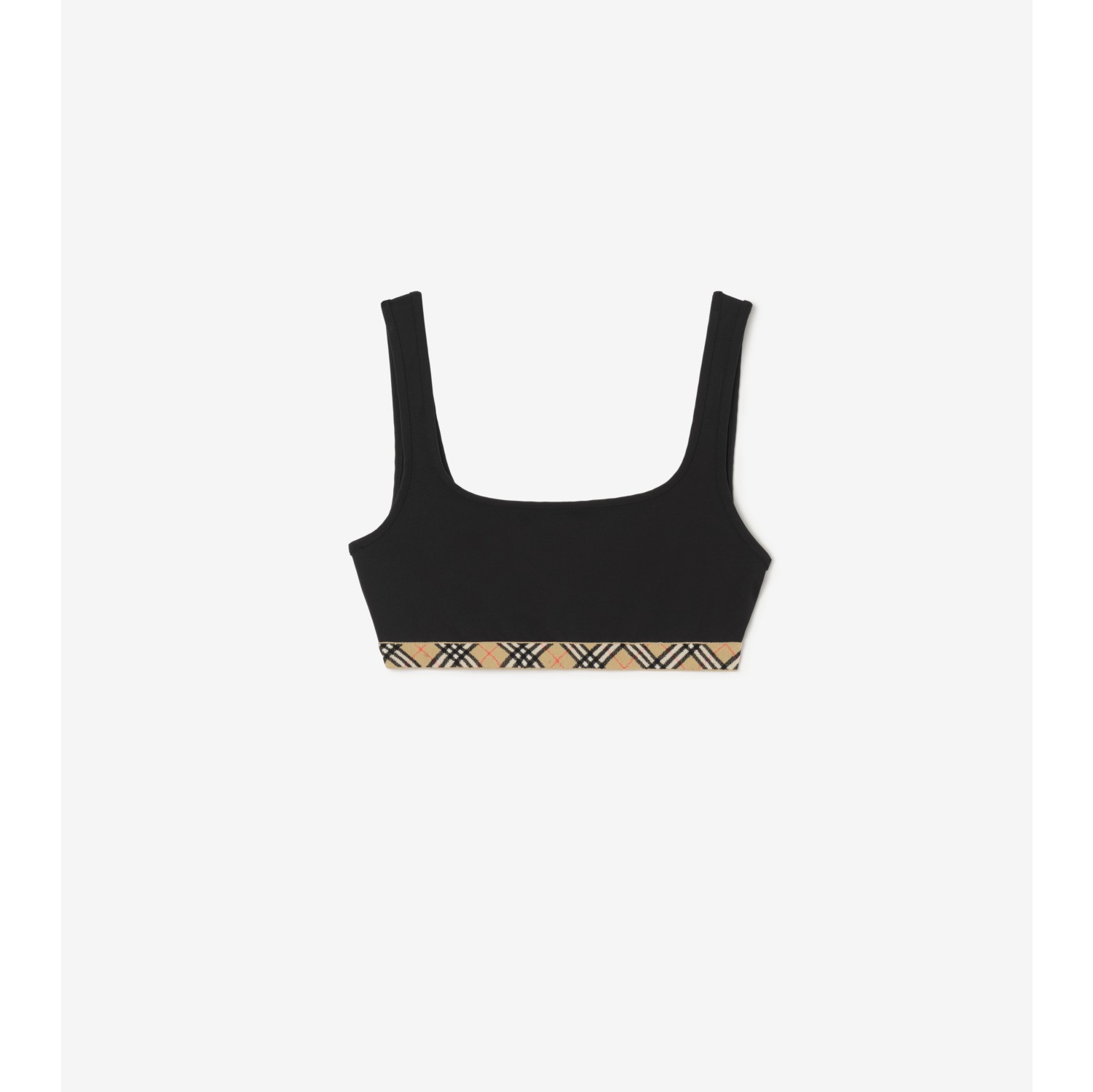 格纹饰边比基尼上衣