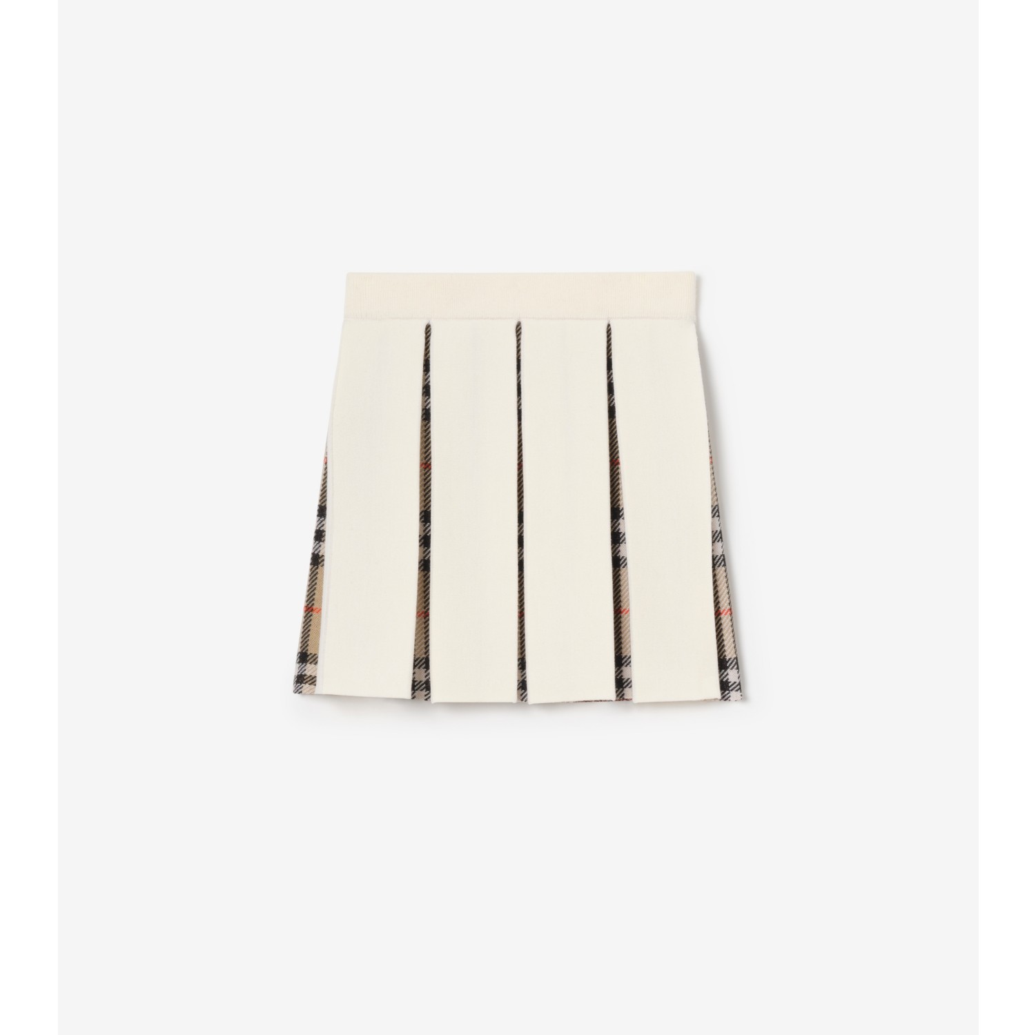 褶饰格纹羊毛混纺半裙