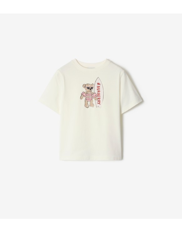 冲浪泰迪熊印花棉质 T 恤衫